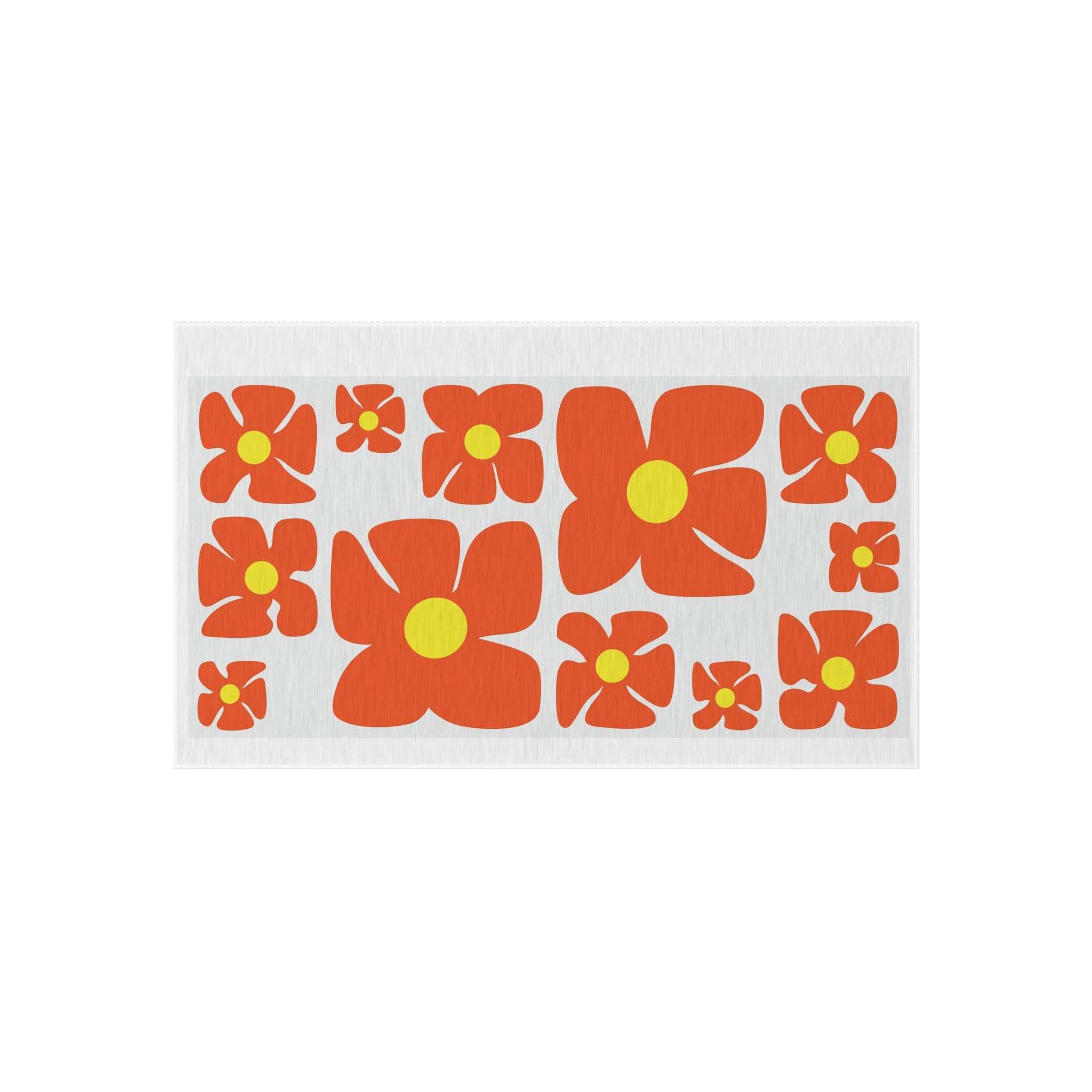 Retro Orange Flower Pattern Outdoor Rug | Mid Century Floral Patio Mat