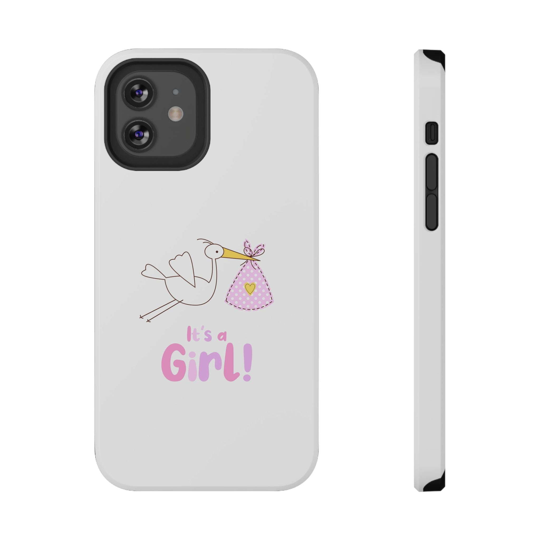 Stork carrying bundle "It's a Girl!" Phone Case | Impact-Resistant Case
