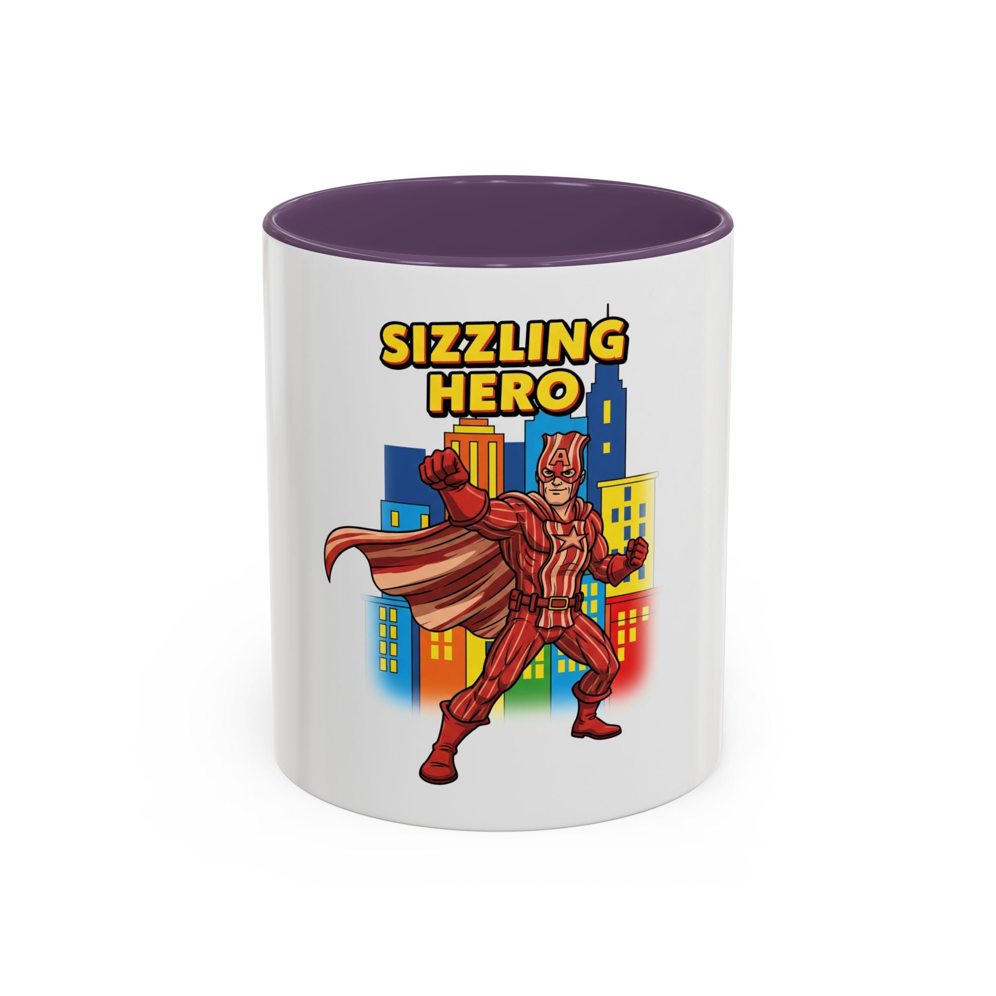 Sizzling Hero Mug | Accent Coffee Mug 11oz 15oz, Superhero City Design