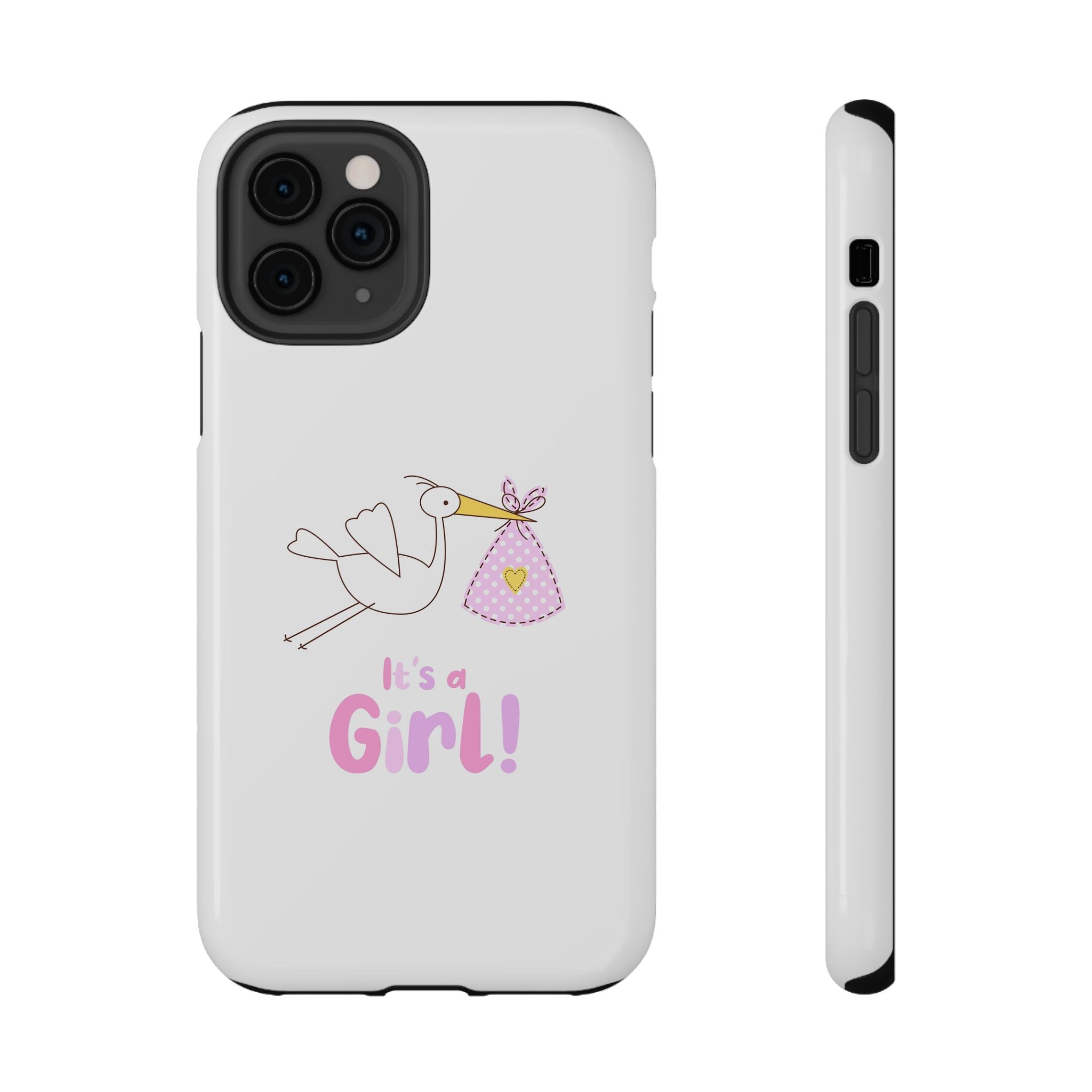 Stork carrying bundle "It's a Girl!" Phone Case | Impact-Resistant Case