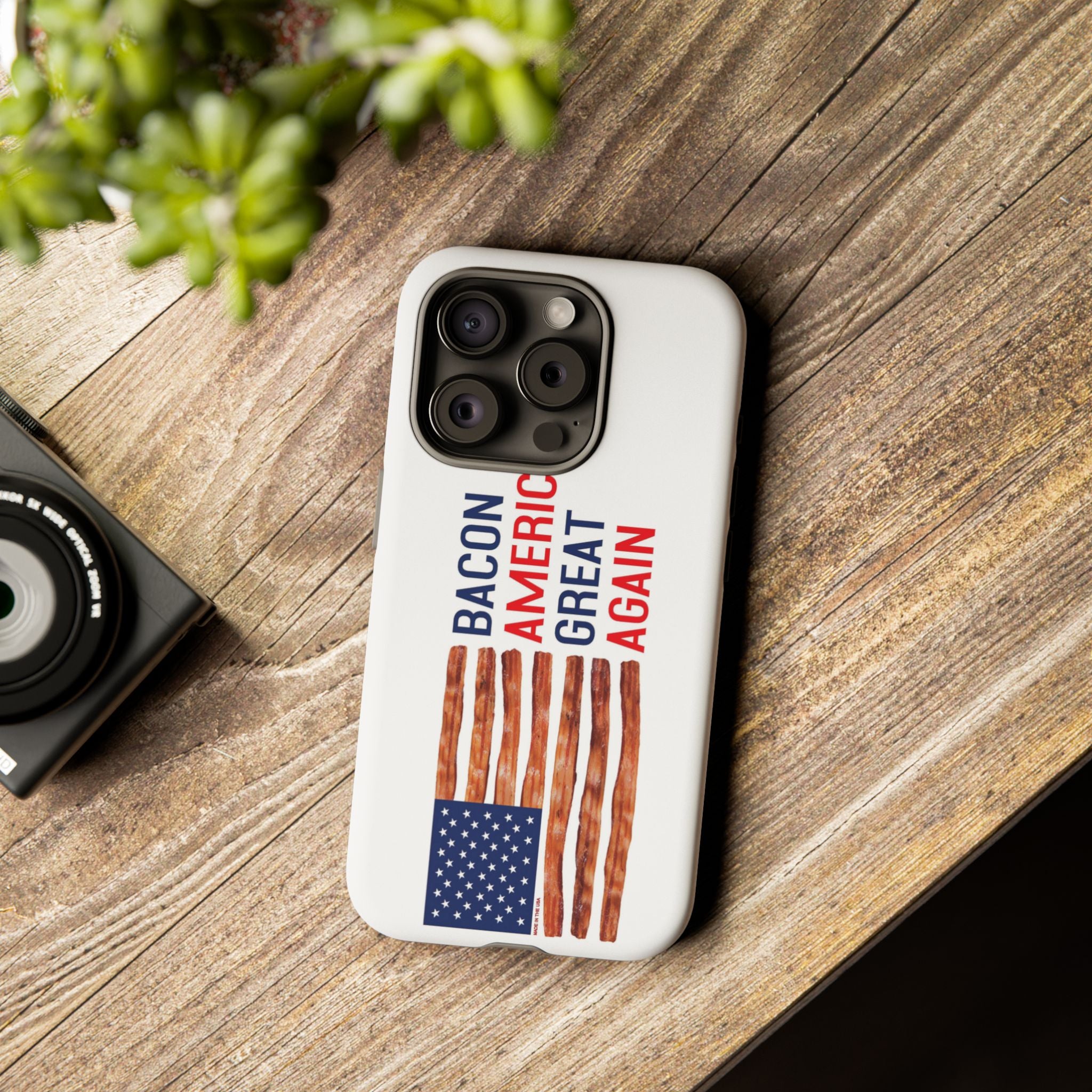 Bacon American Great Again phone case | patriotic bacon flag iPhone case