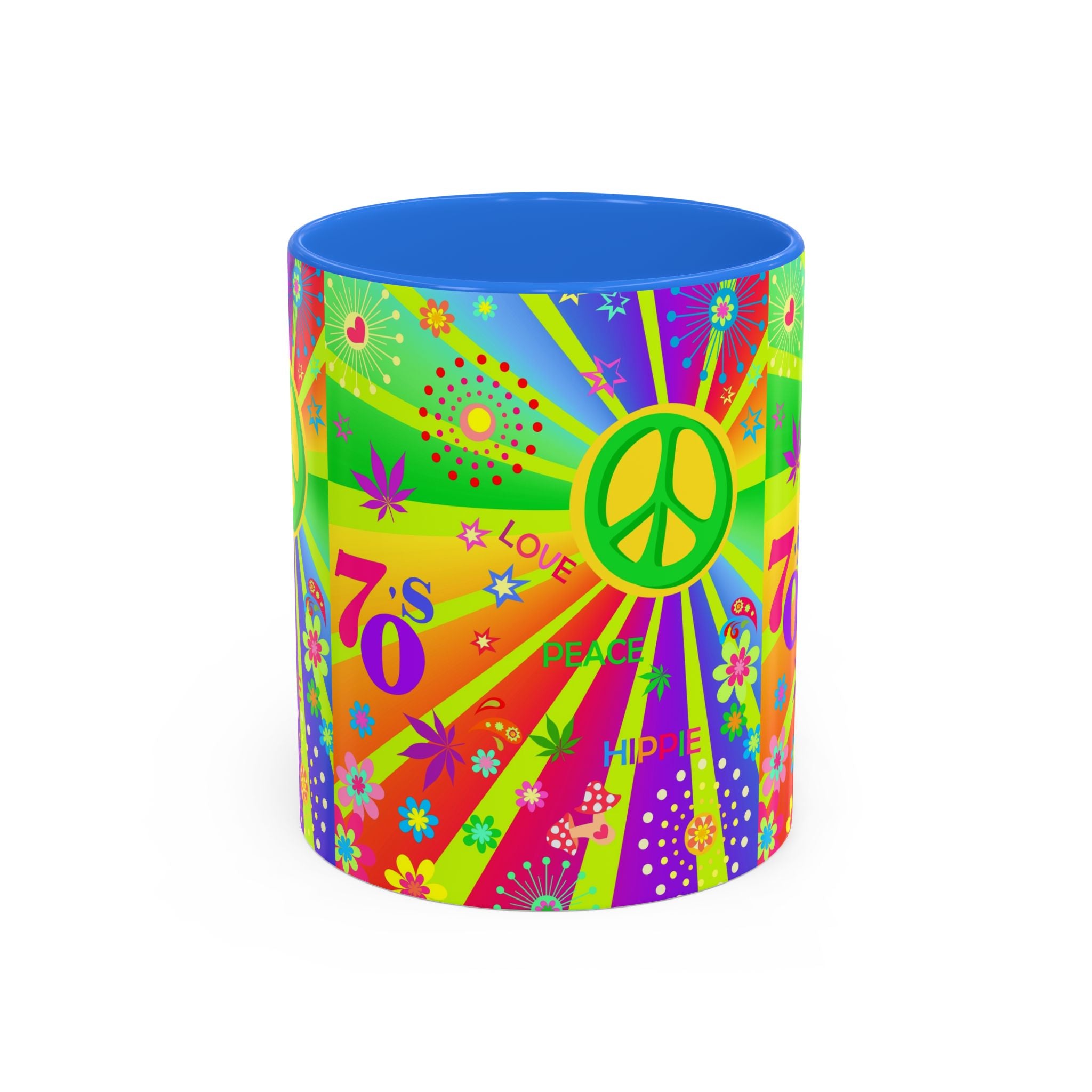 70s Peace Sign Psychedelic Mug | Retro Hippie Rainbow Coffee Cup