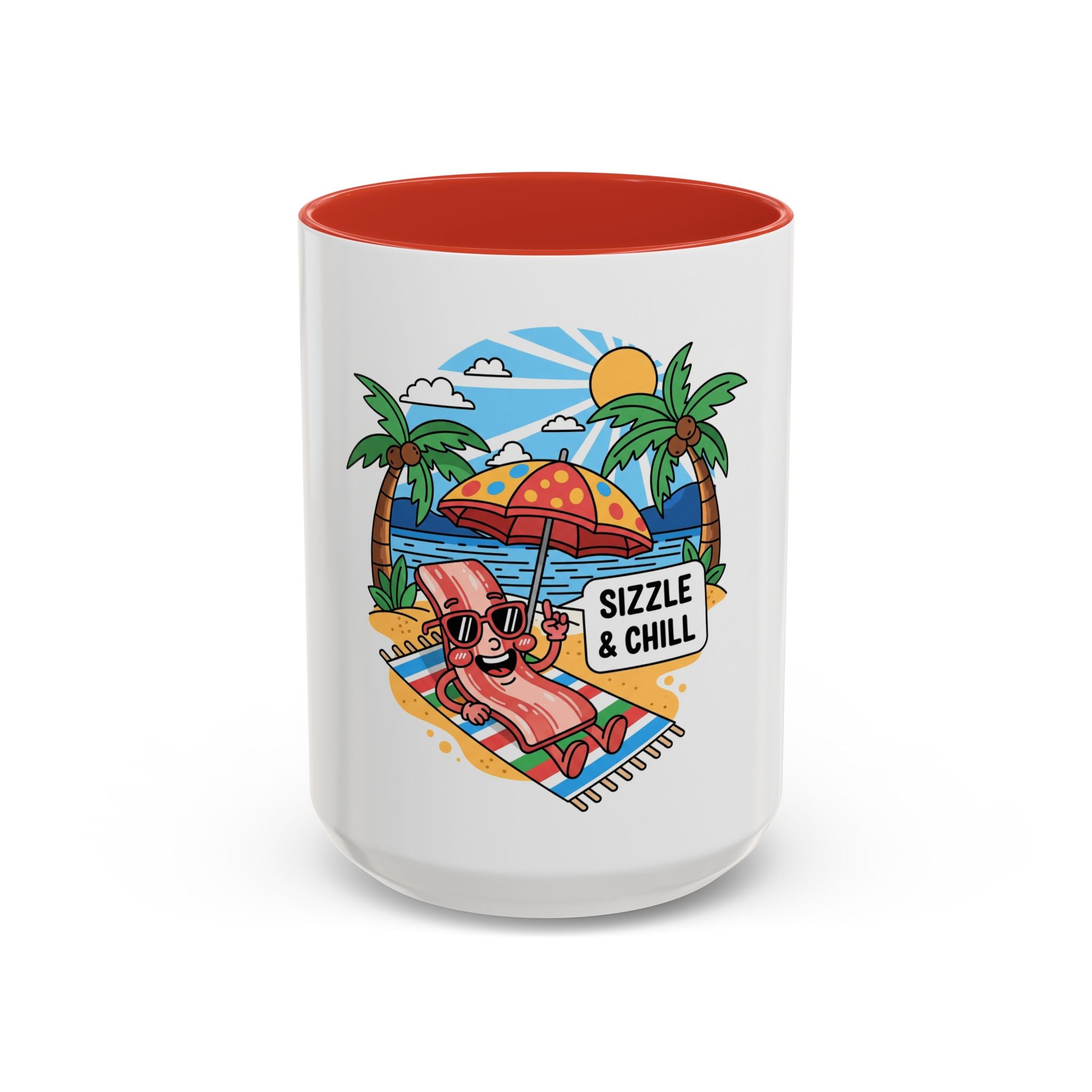 Sizzle & Chill Bacon Sunbathing Cartoon Accent Coffee Mug | 11oz or 15oz