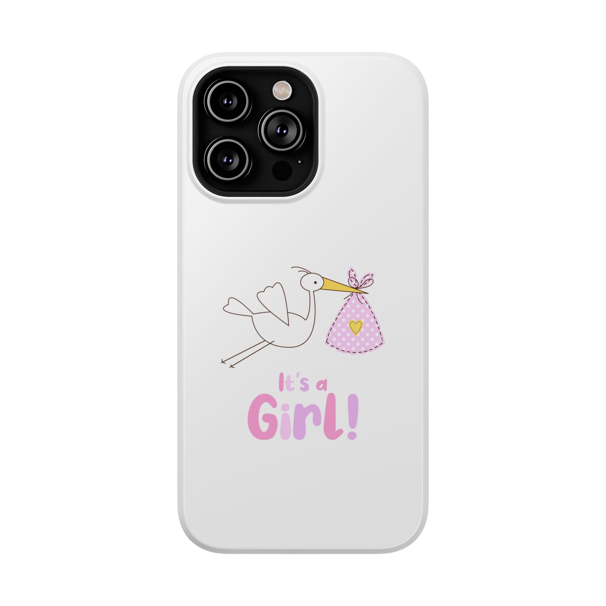 Stork carrying bundle "It's a Girl!" Phone Case | Impact-Resistant Case