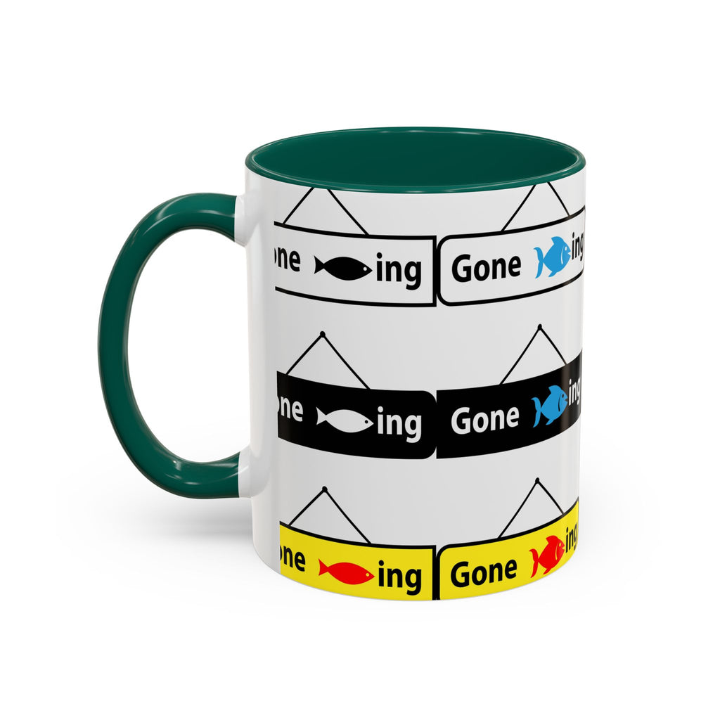 Gone Fishing Mug | Colorful Fish Sign Repeat Pattern, 11oz 15oz