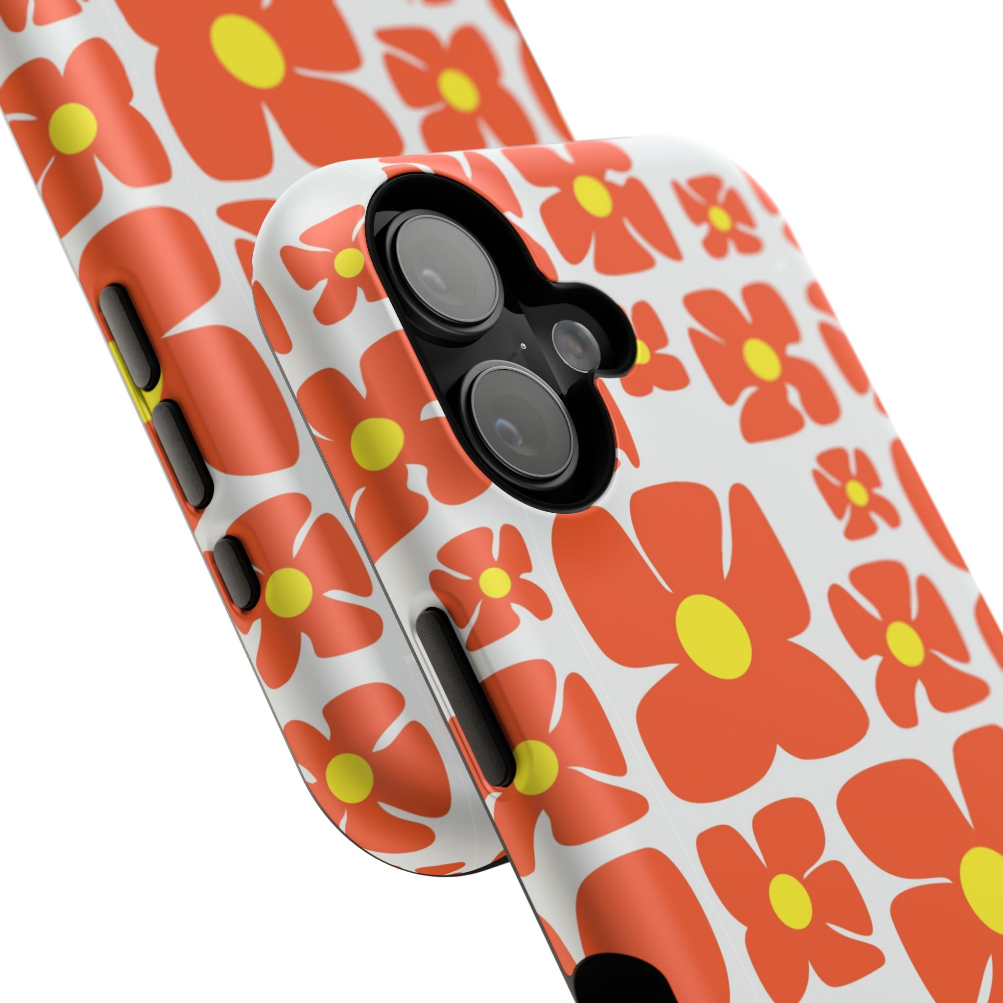 Retro Orange Floral Phone Case | Impact-Resistant Case
