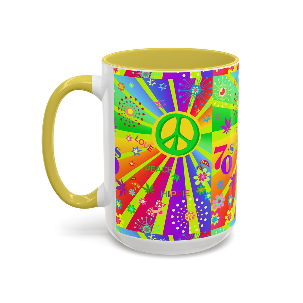 70s Peace Sign Psychedelic Mug | Retro Hippie Rainbow Coffee Cup