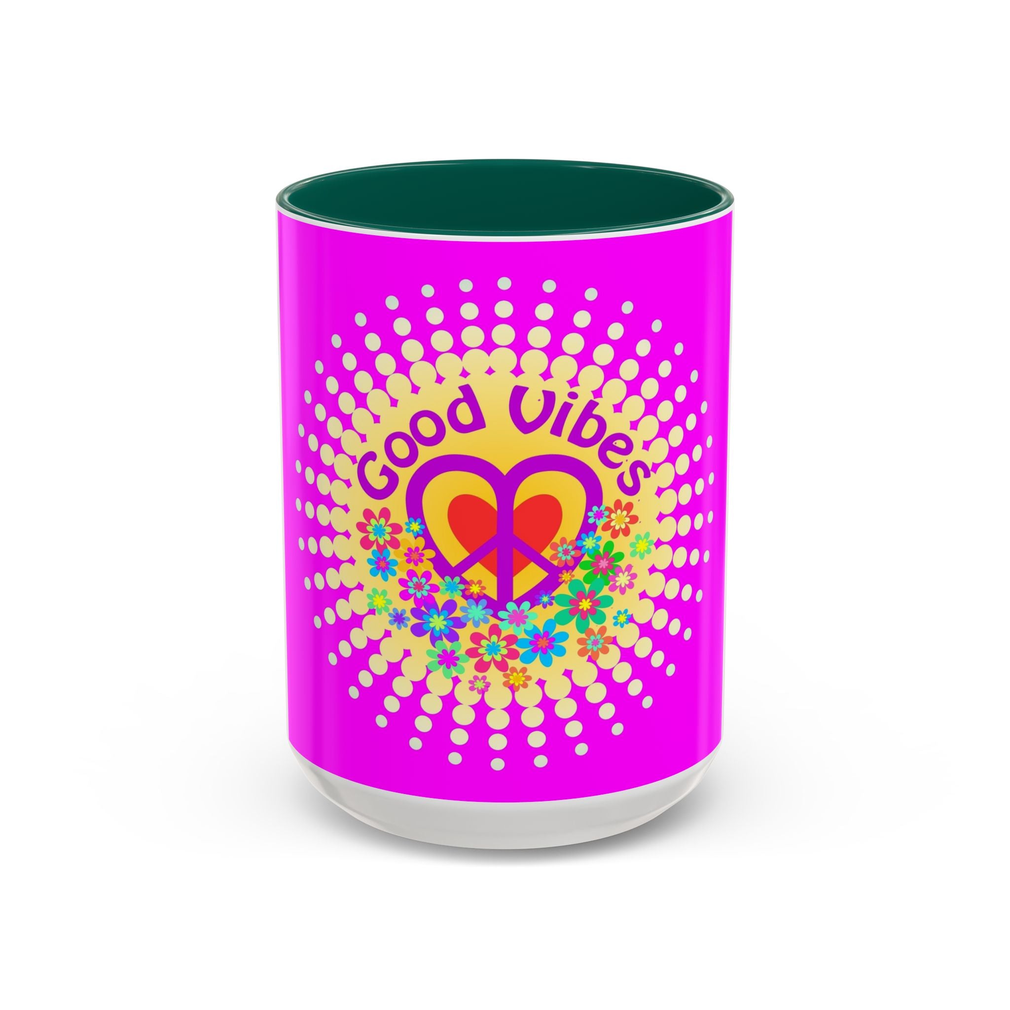 Good Vibes Peace Heart Floral Mug | Colorful 11oz 15oz Ceramic