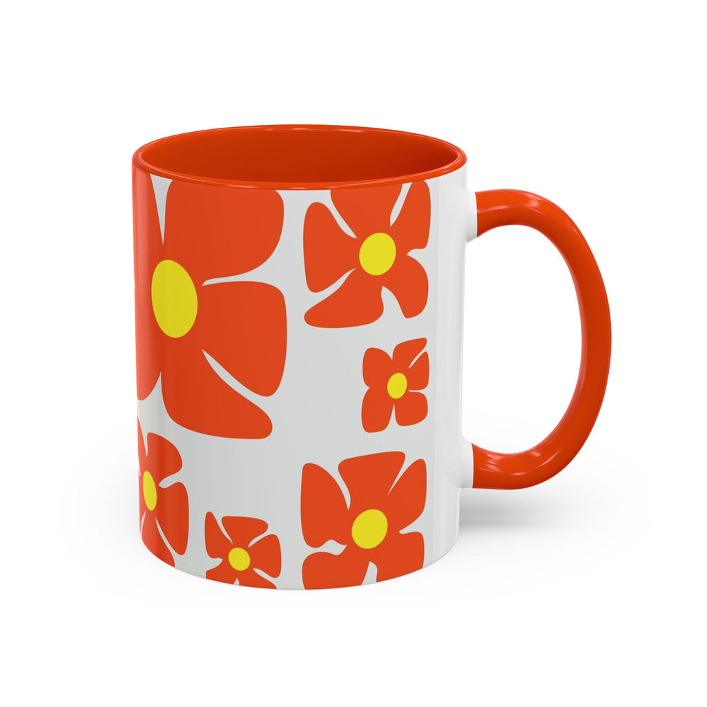 Retro Orange Flower Pattern Mug | 11oz 15oz Colorful Ceramic