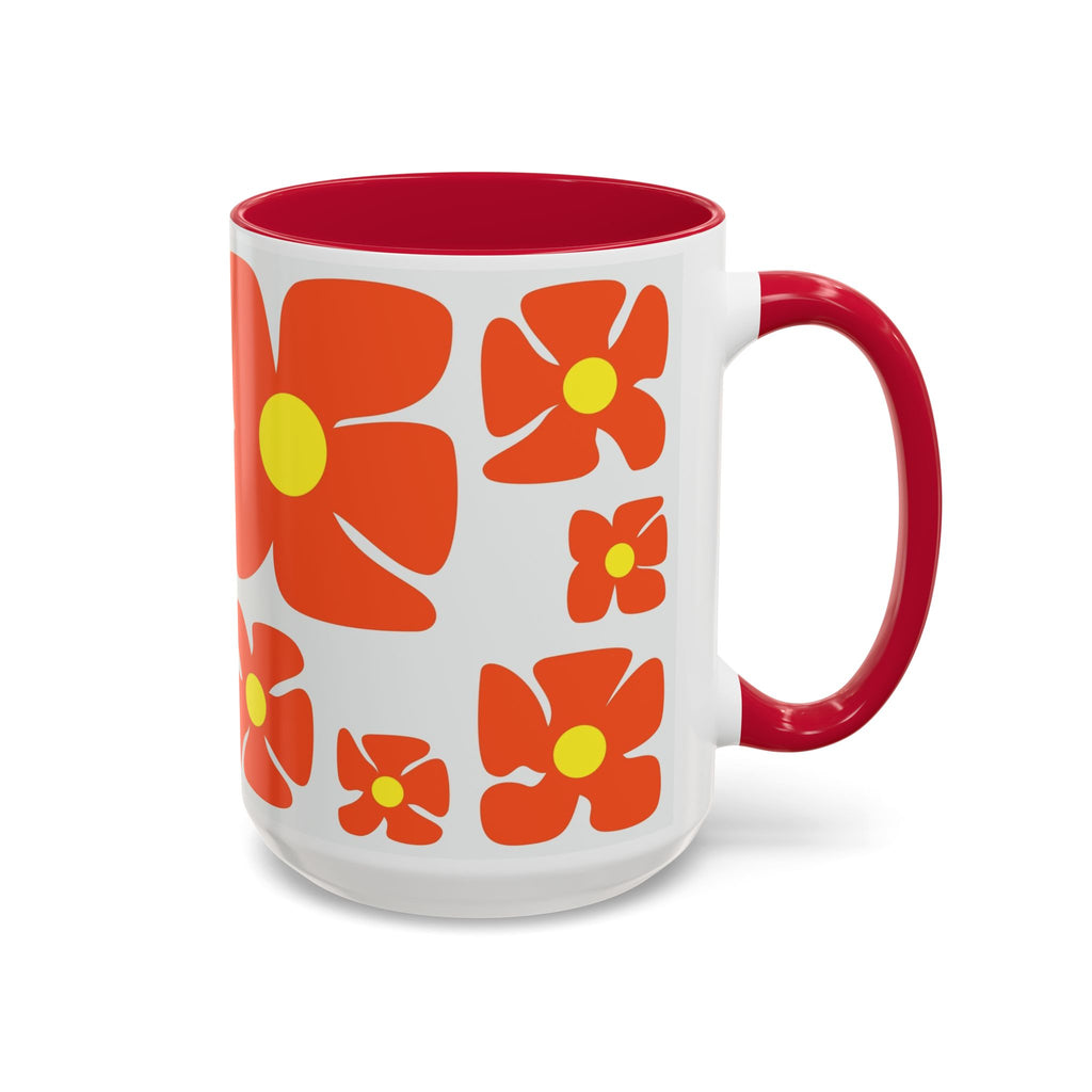 Retro Orange Flower Pattern Mug | 11oz 15oz Colorful Ceramic