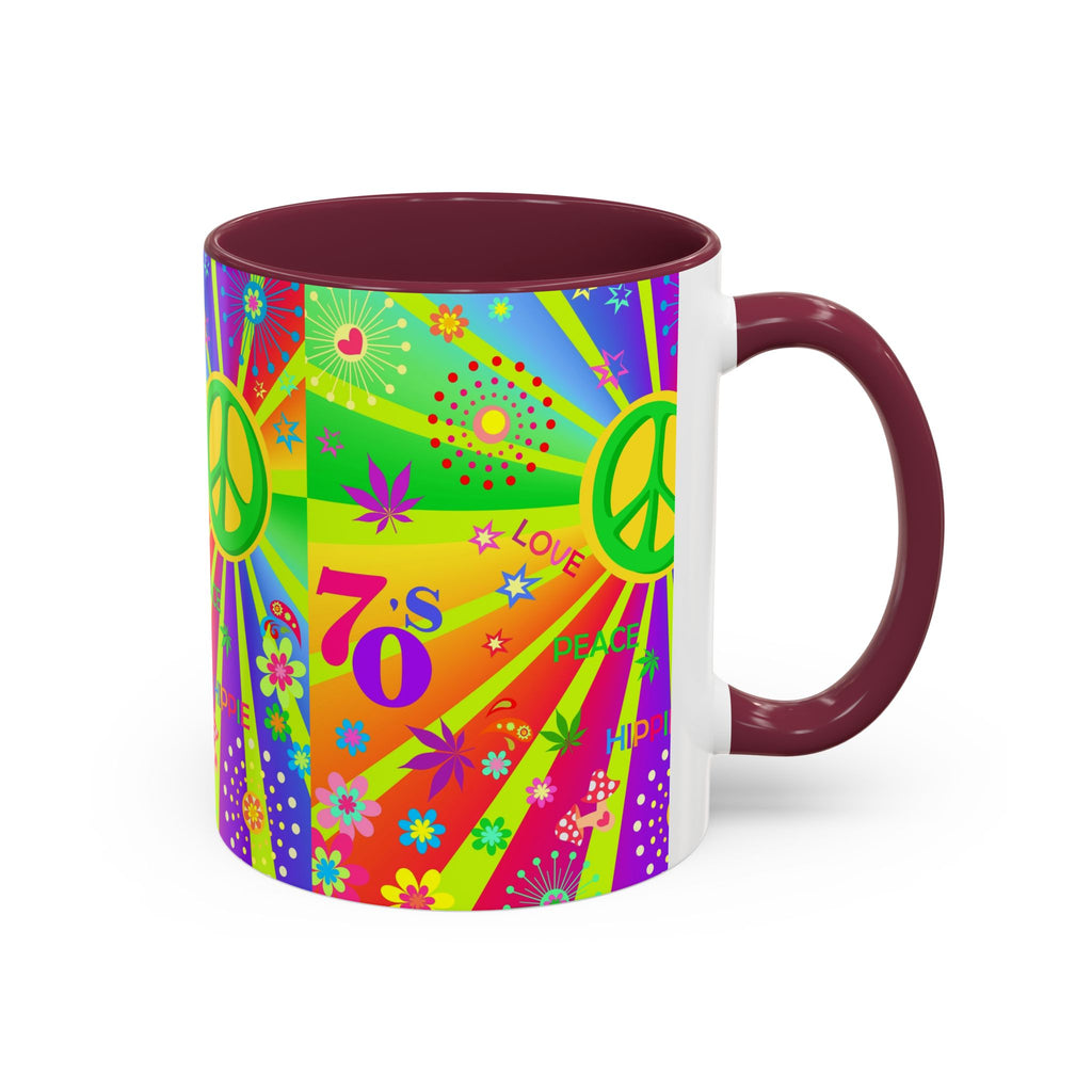 70s Peace Sign Psychedelic Mug | Retro Hippie Rainbow Coffee Cup