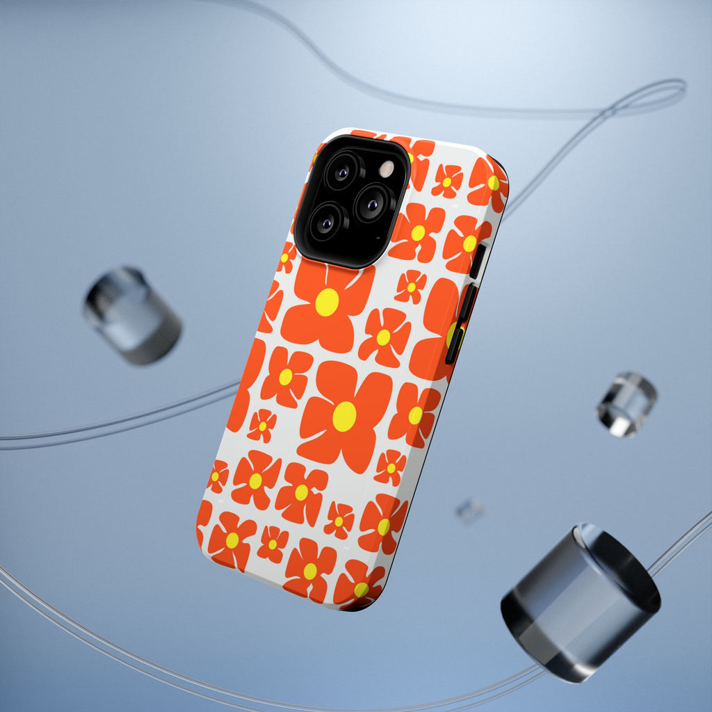 Retro Orange Floral Phone Case | Impact-Resistant Case
