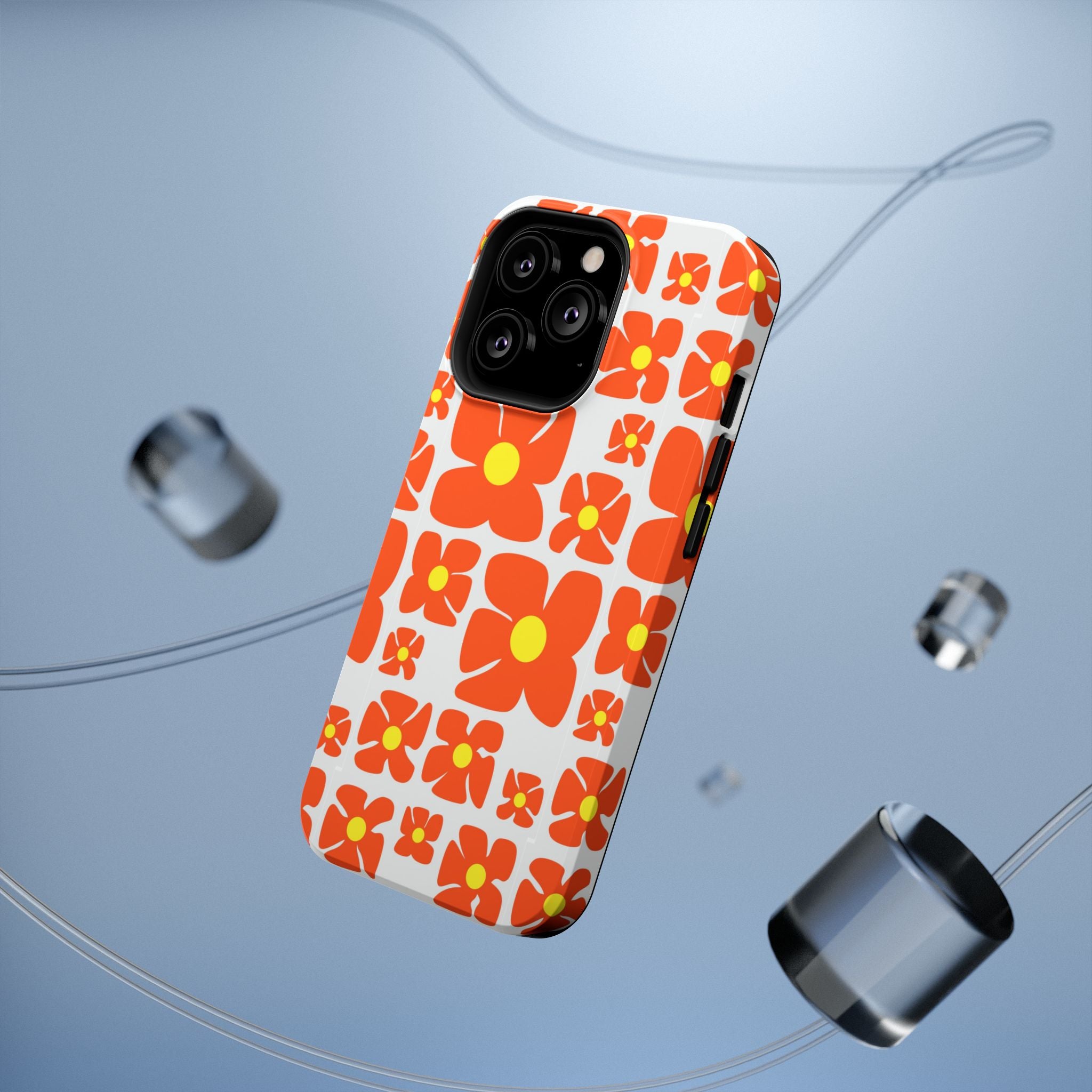 Retro Orange Floral Phone Case | Impact-Resistant Case