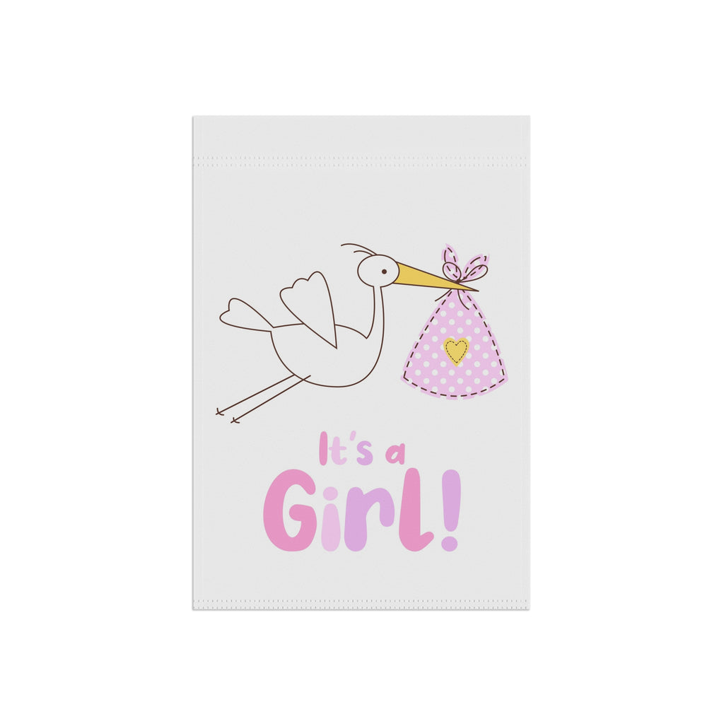 Stork with Pink Bundle It's a Girl! Garden Flag | House Banner