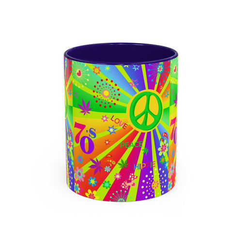 70s Peace Sign Psychedelic Mug | Retro Hippie Rainbow Coffee Cup