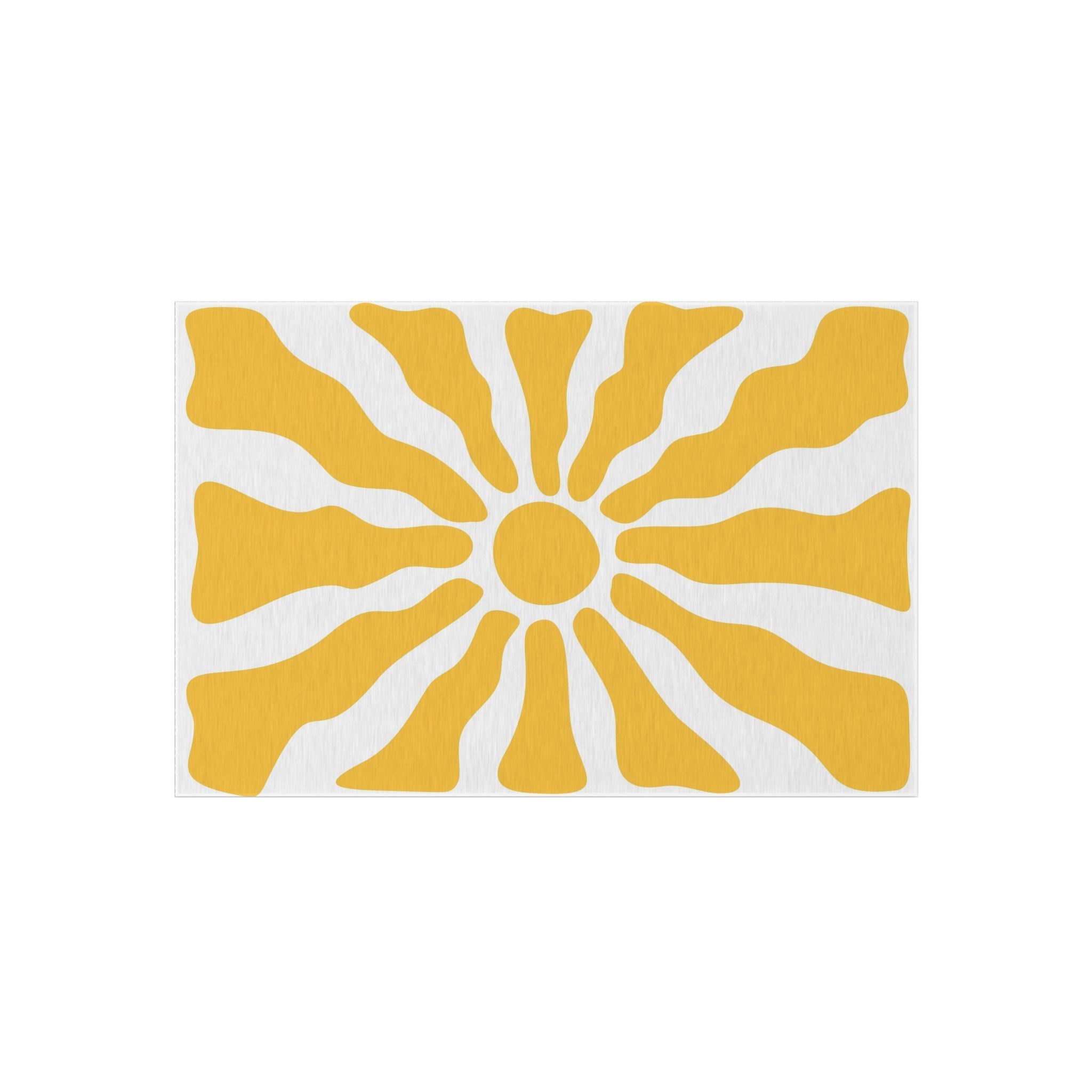 Yellow Sunburst Outdoor Rug | Retro Radiant Sun Pattern Patio Mat