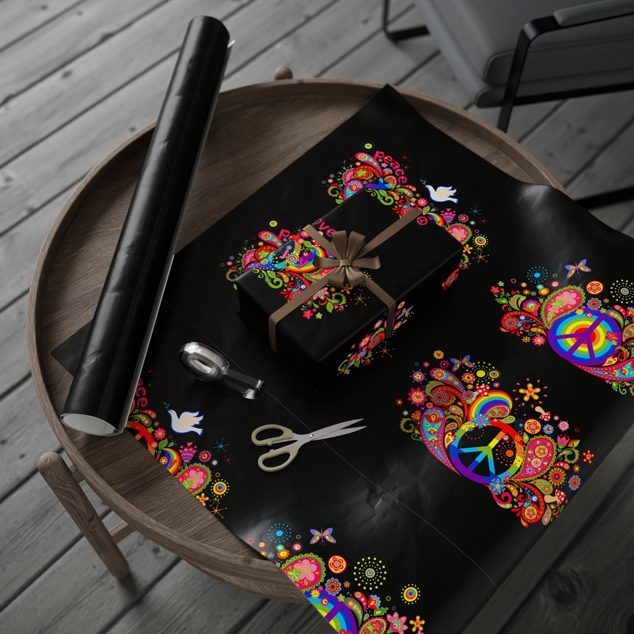 Colorful Floral Skull Wrapping Paper | Roll