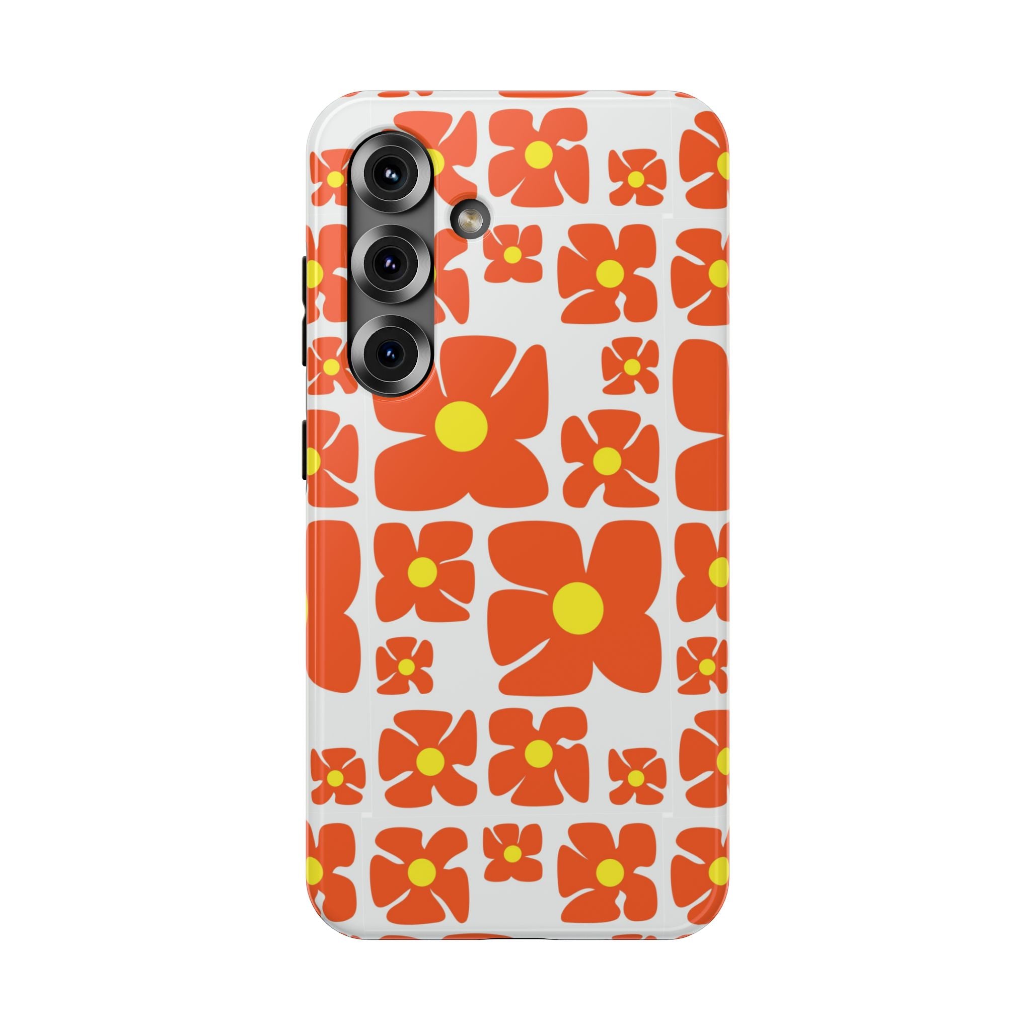 Retro Orange Floral Phone Case | Impact-Resistant Case