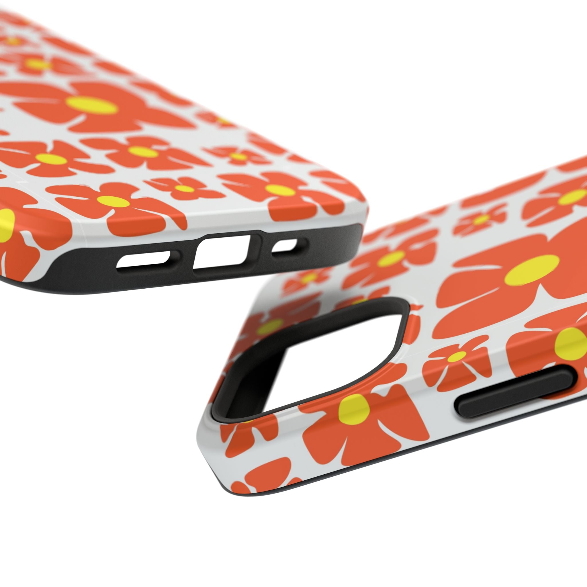 Retro Orange Floral Phone Case | Impact-Resistant Case