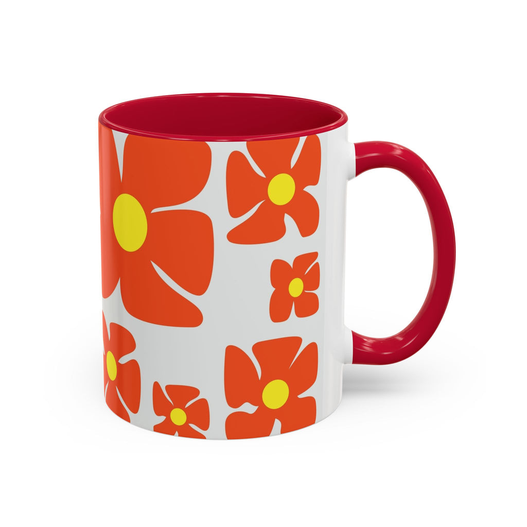 Retro Orange Flower Pattern Mug | 11oz 15oz Colorful Ceramic