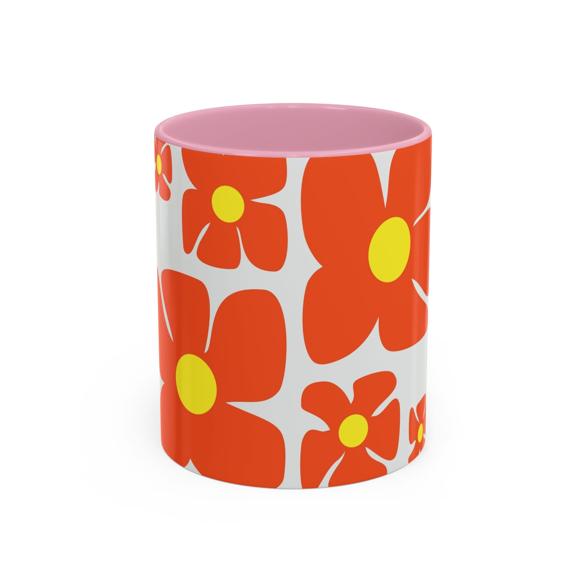 Retro Orange Flower Pattern Mug | 11oz 15oz Colorful Ceramic
