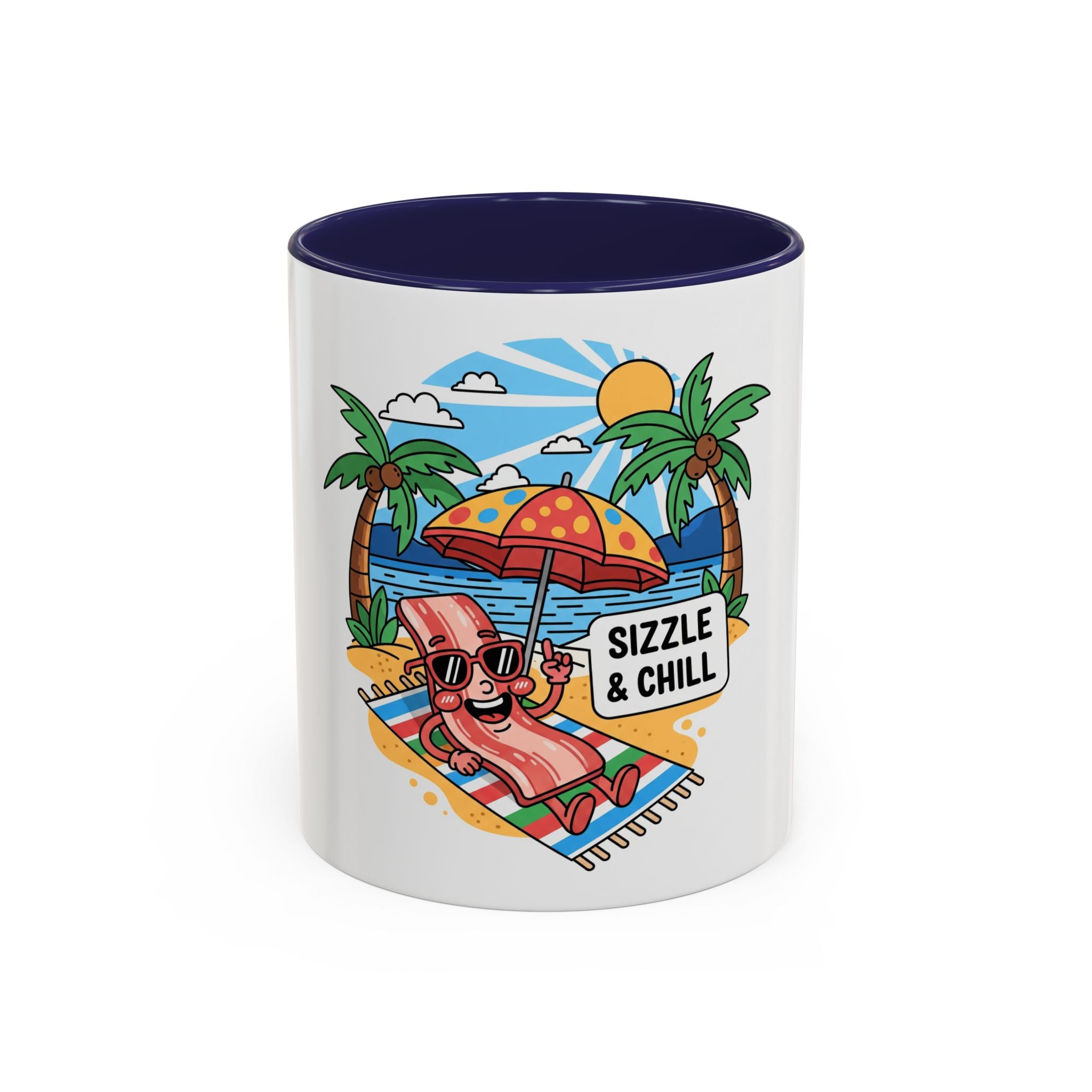 Sizzle & Chill Bacon Sunbathing Cartoon Accent Coffee Mug | 11oz or 15oz