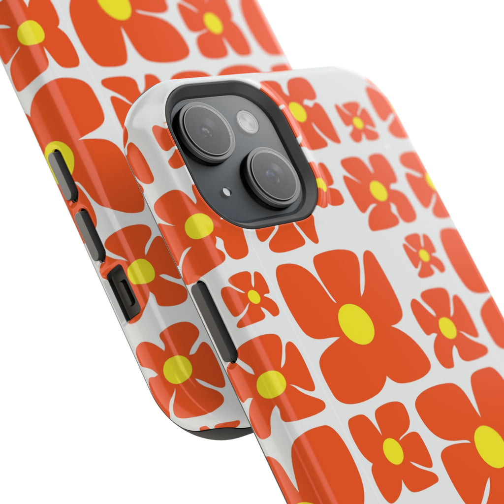 Retro Orange Floral Phone Case | Impact-Resistant Case