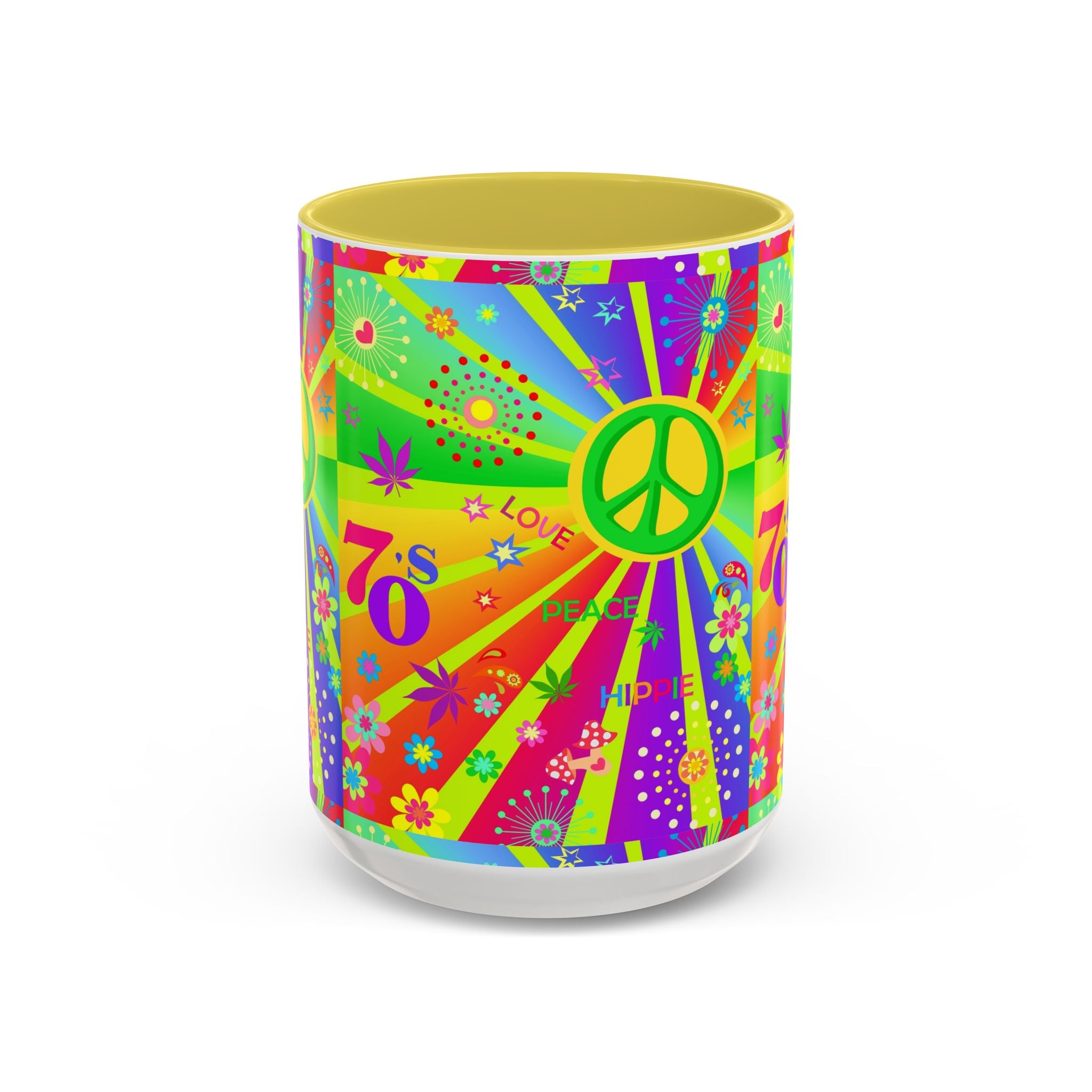 70s Peace Sign Psychedelic Mug | Retro Hippie Rainbow Coffee Cup