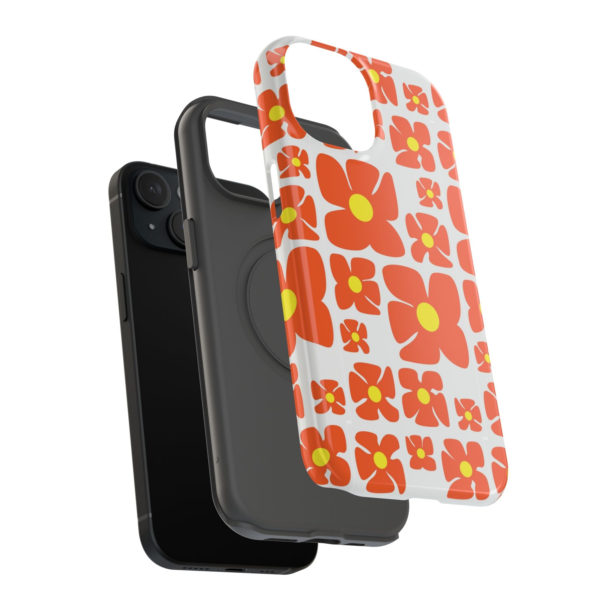 Retro Orange Floral Phone Case | Impact-Resistant Case