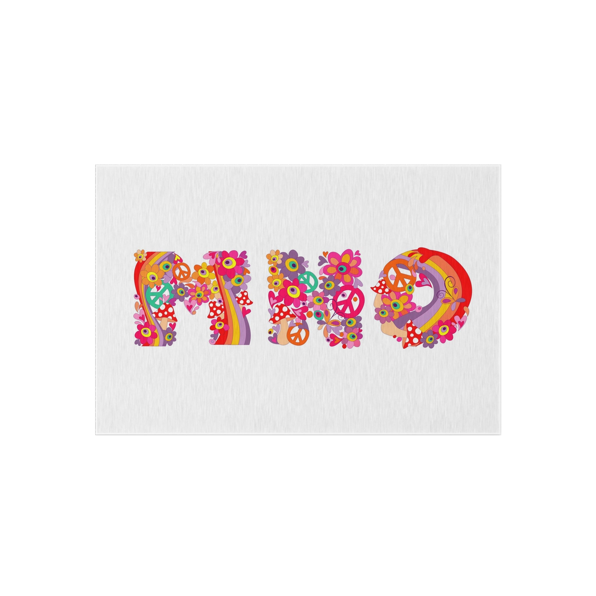 Retro Floral 'MHO' Lettering Outdoor Rug | Hippie Flower Power Doormat