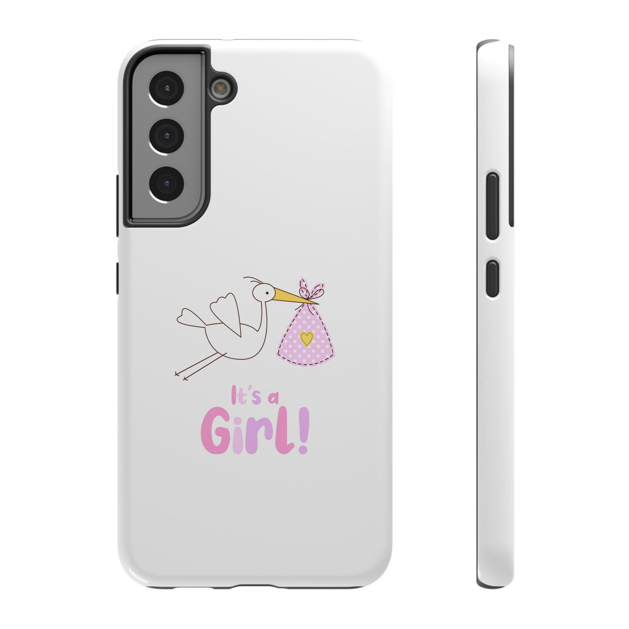 Stork carrying bundle "It's a Girl!" Phone Case | Impact-Resistant Case