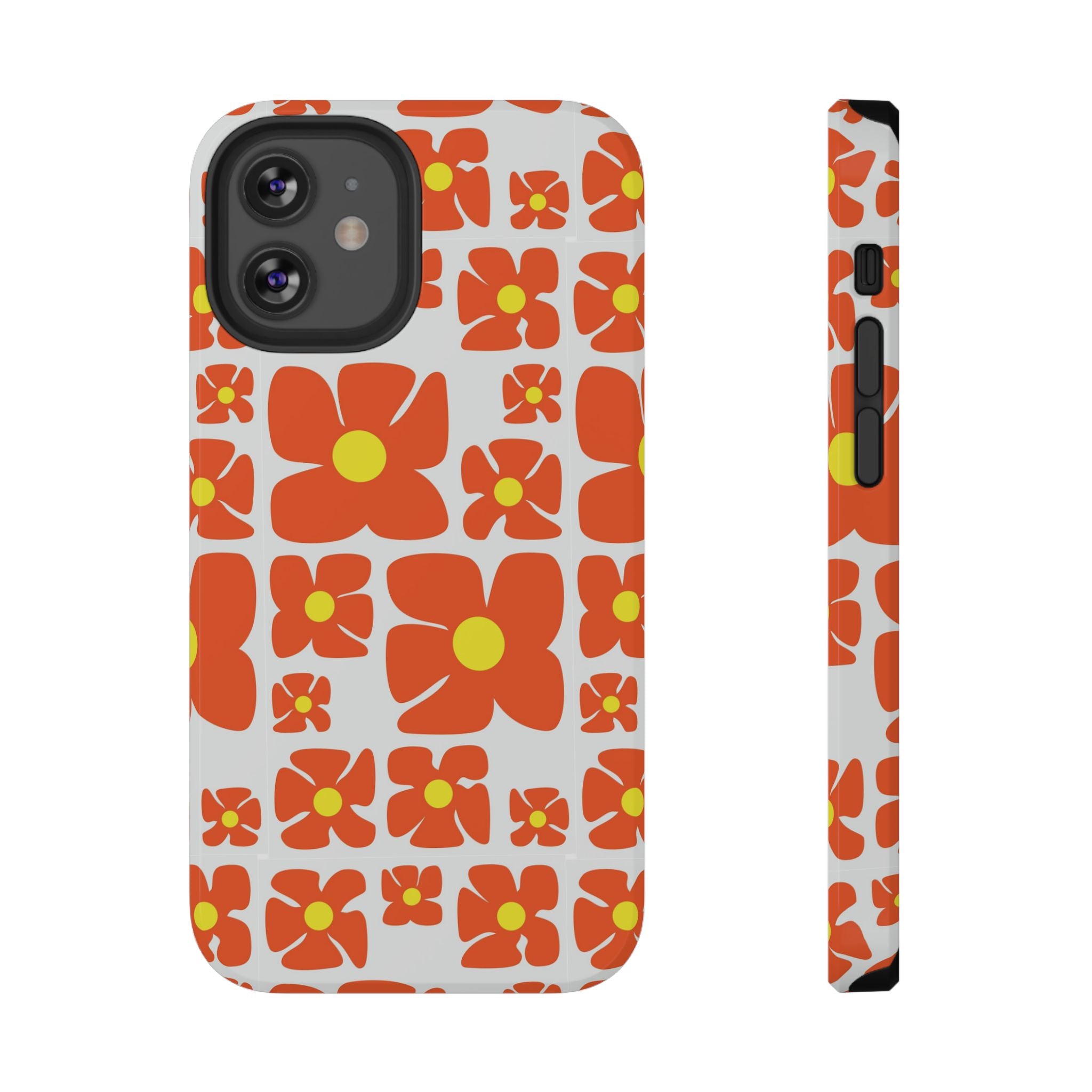 Retro Orange Floral Phone Case | Impact-Resistant Case