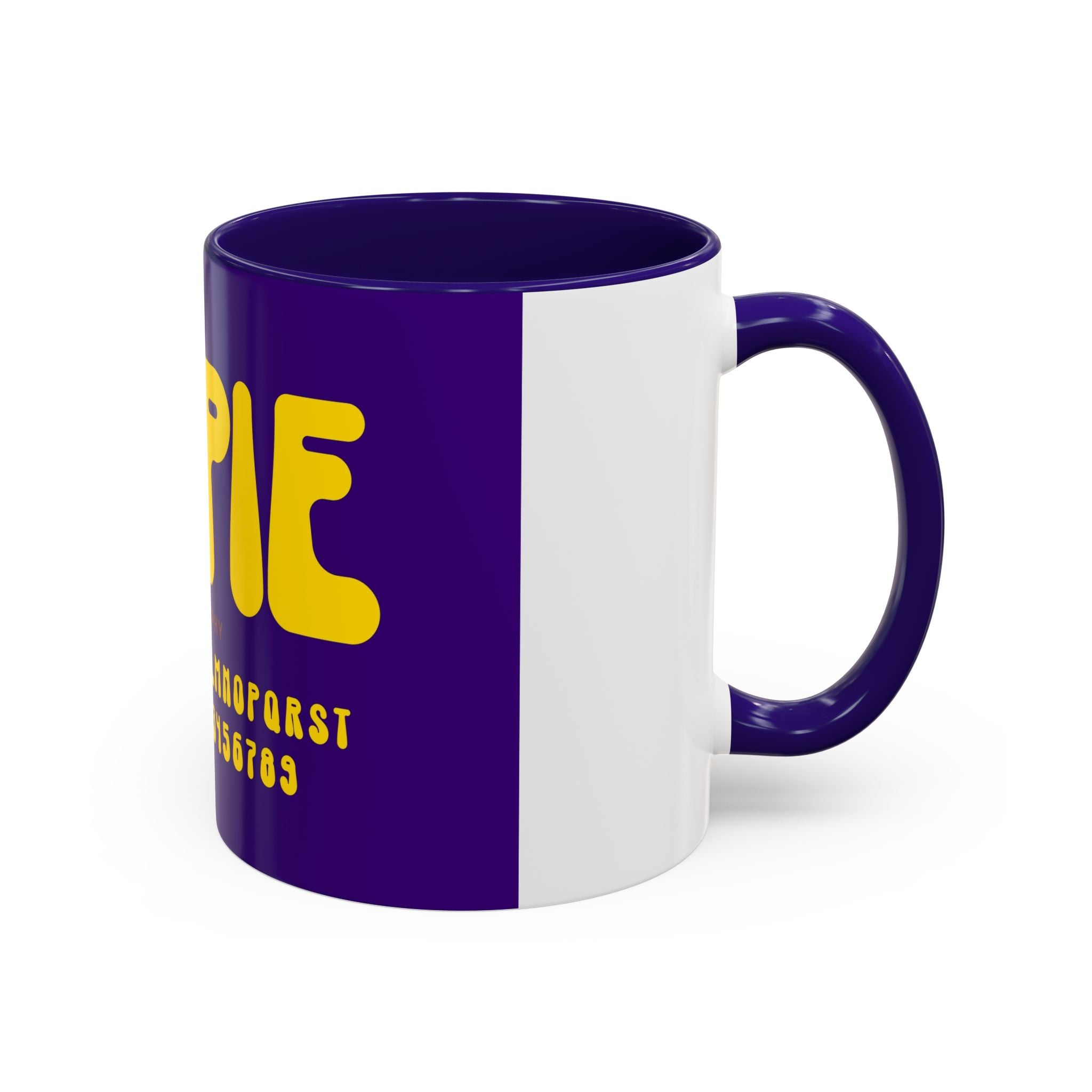 Hippie Typography Mug | Retro 70s Bubble Letters, Purple Yellow 11oz 15oz