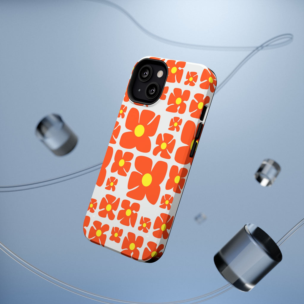 Retro Orange Floral Phone Case | Impact-Resistant Case