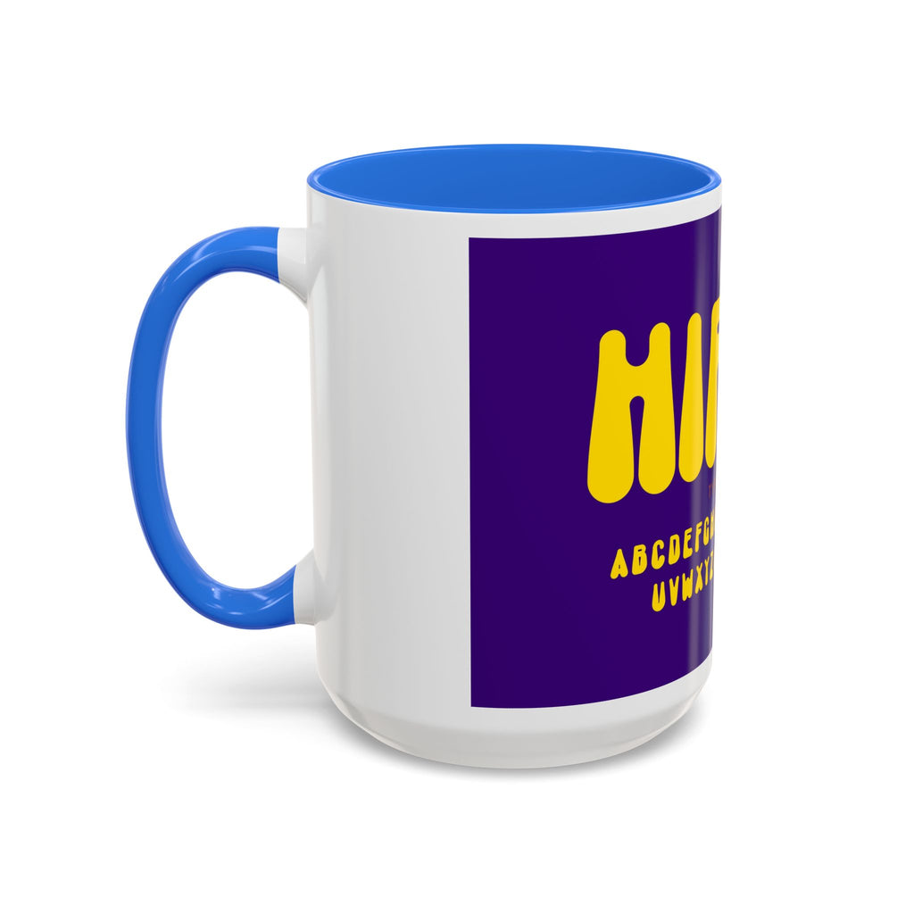 Hippie Typography Mug | Retro 70s Bubble Letters, Purple Yellow 11oz 15oz