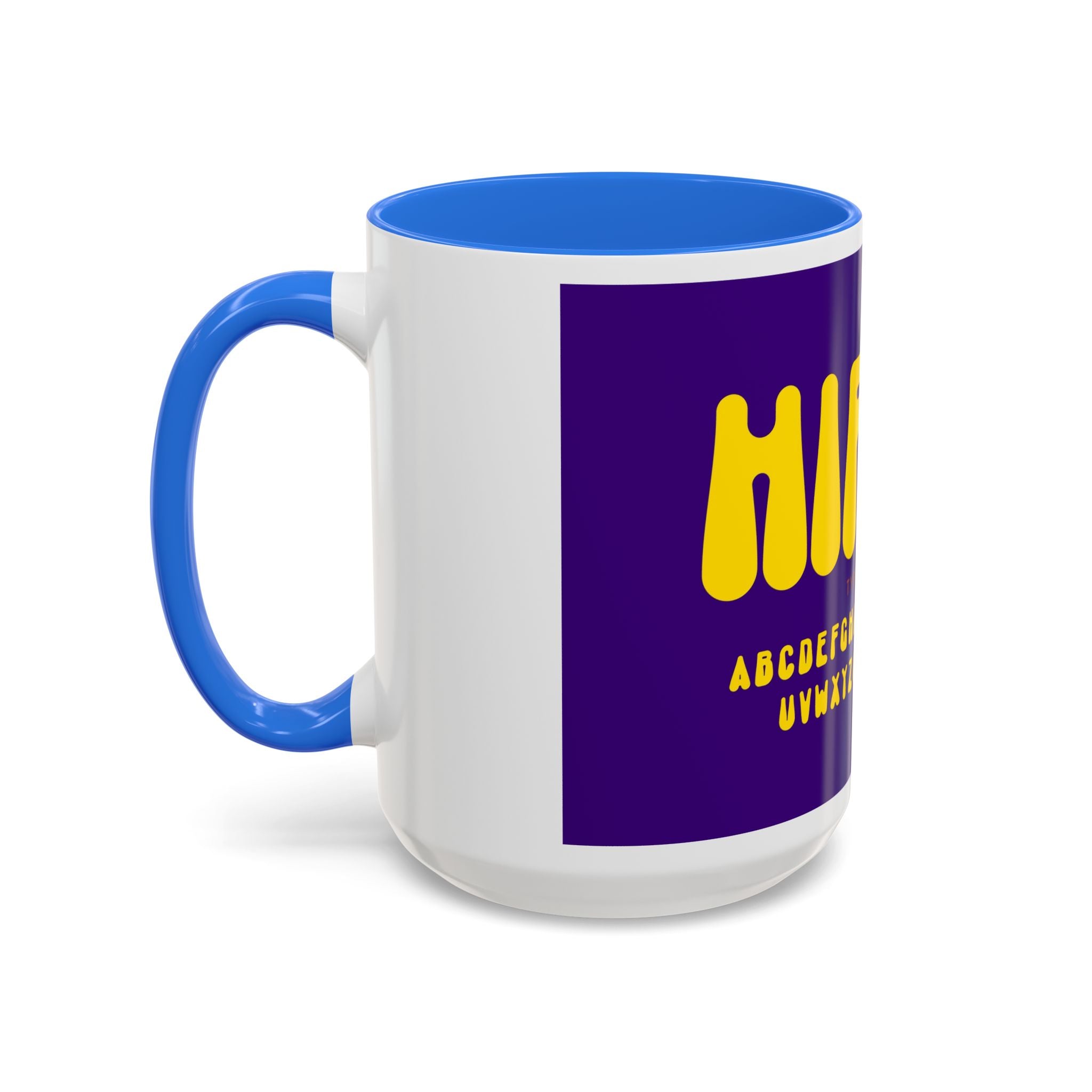 Hippie Typography Mug | Retro 70s Bubble Letters, Purple Yellow 11oz 15oz