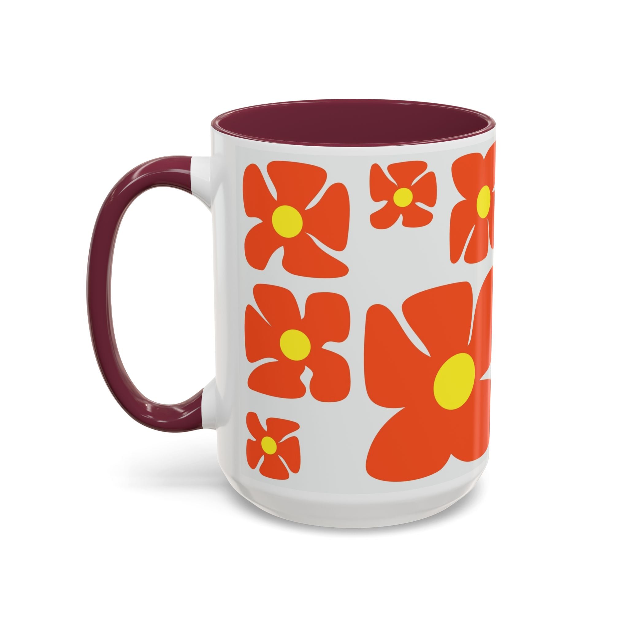 Retro Orange Flower Pattern Mug | 11oz 15oz Colorful Ceramic