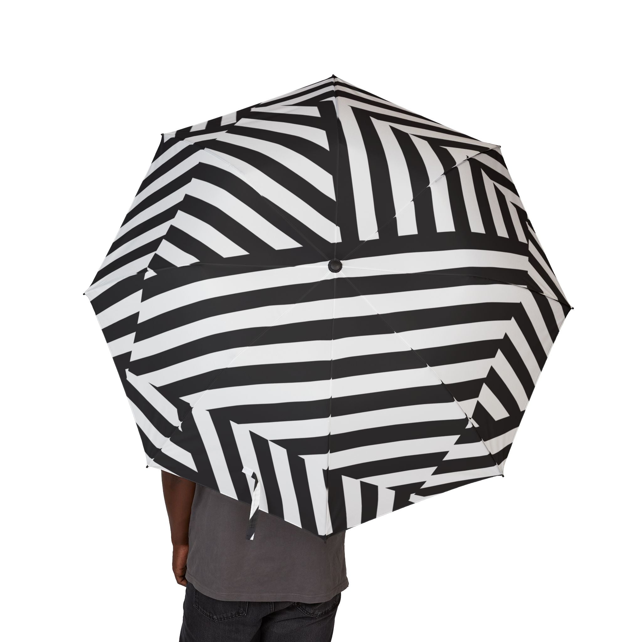 Black White Geometric Stripe Umbrella | Foldable Rain Umbrella