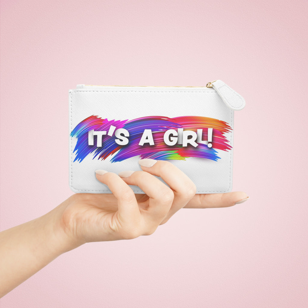 It's a Girl! Mini Clutch Bag | Rainbow Brushstroke Baby Announcement