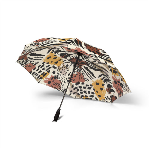 Abstract Animal Print Foldable Umbrella | Leopard Zebra Pattern, Neutral Tones