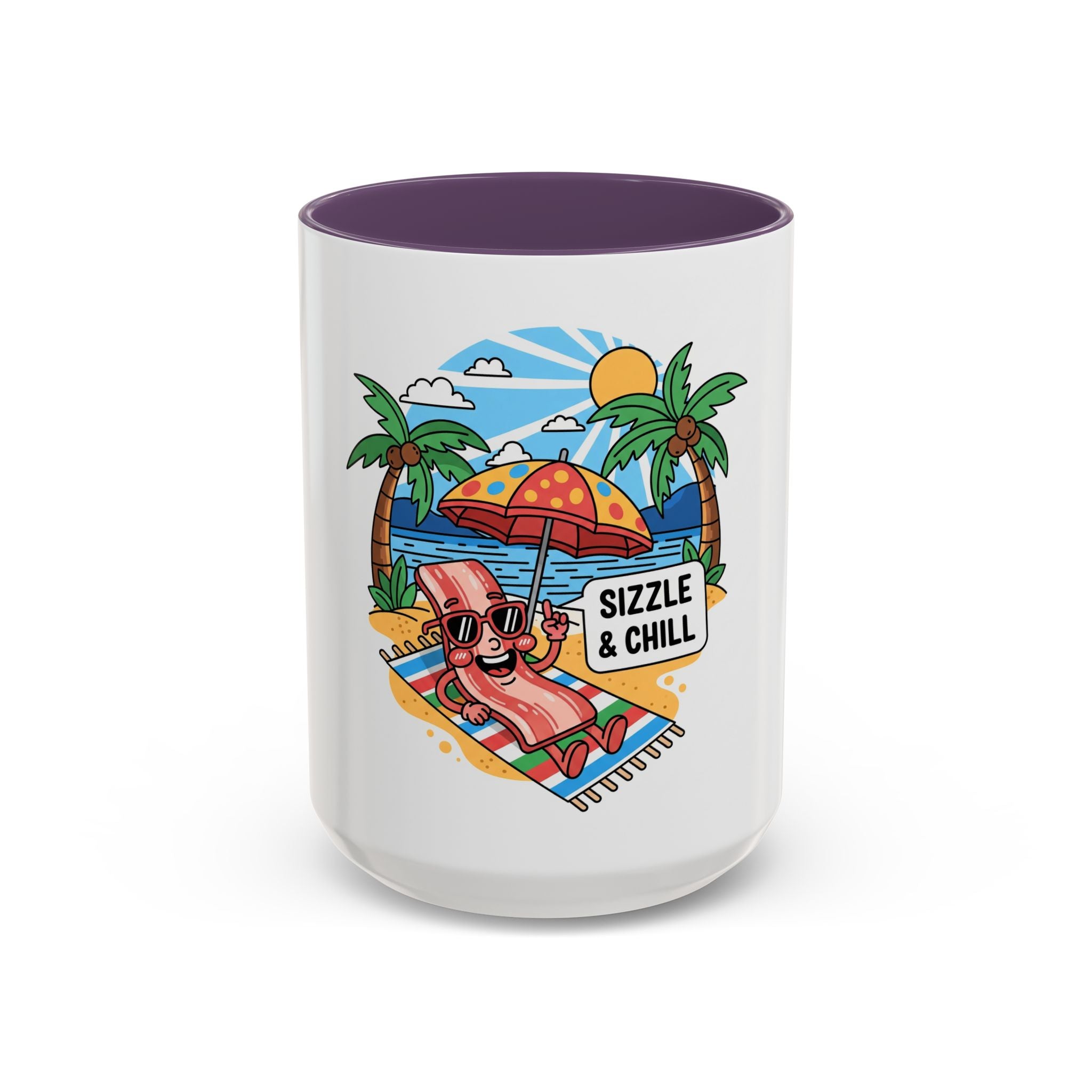 Sizzle & Chill Bacon Sunbathing Cartoon Accent Coffee Mug | 11oz or 15oz