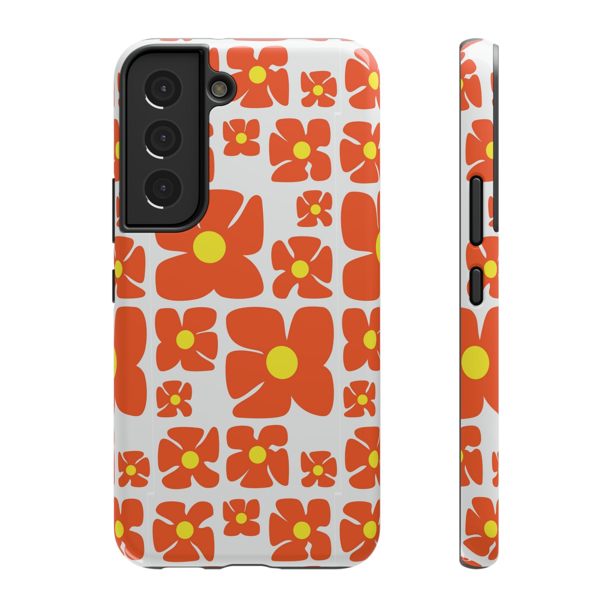 Retro Orange Floral Phone Case | Impact-Resistant Case
