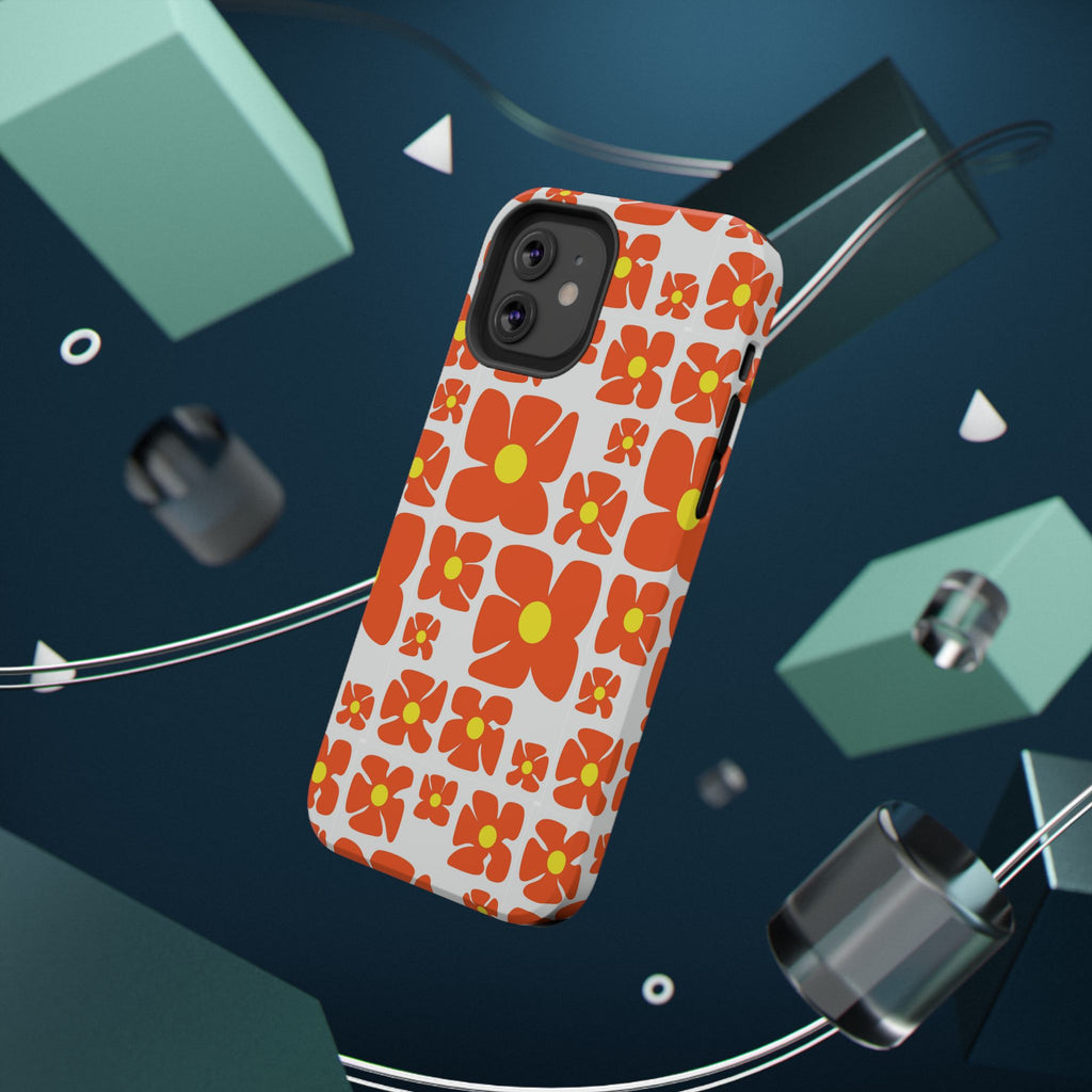 Retro Orange Floral Phone Case | Impact-Resistant Case