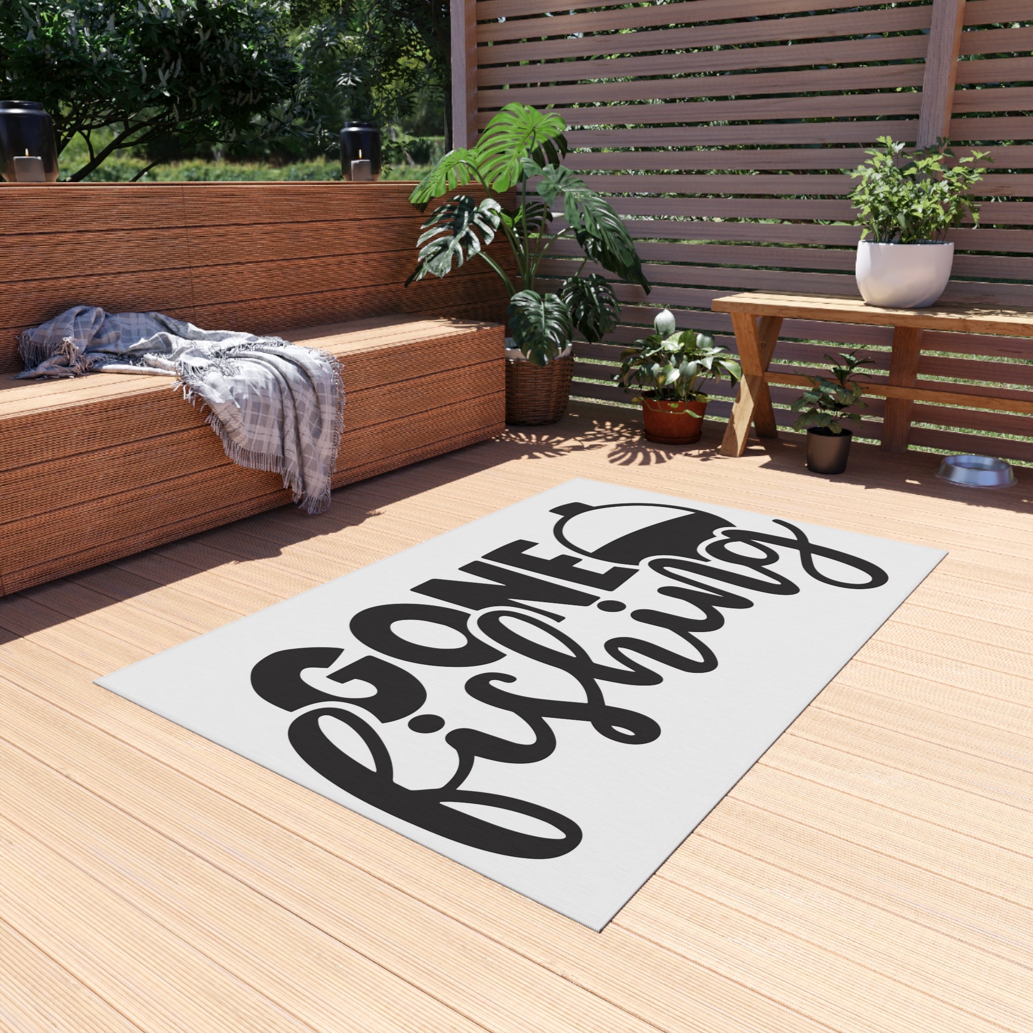 Gone Fishing Outdoor Rug | Fishing Float Graphic Mat