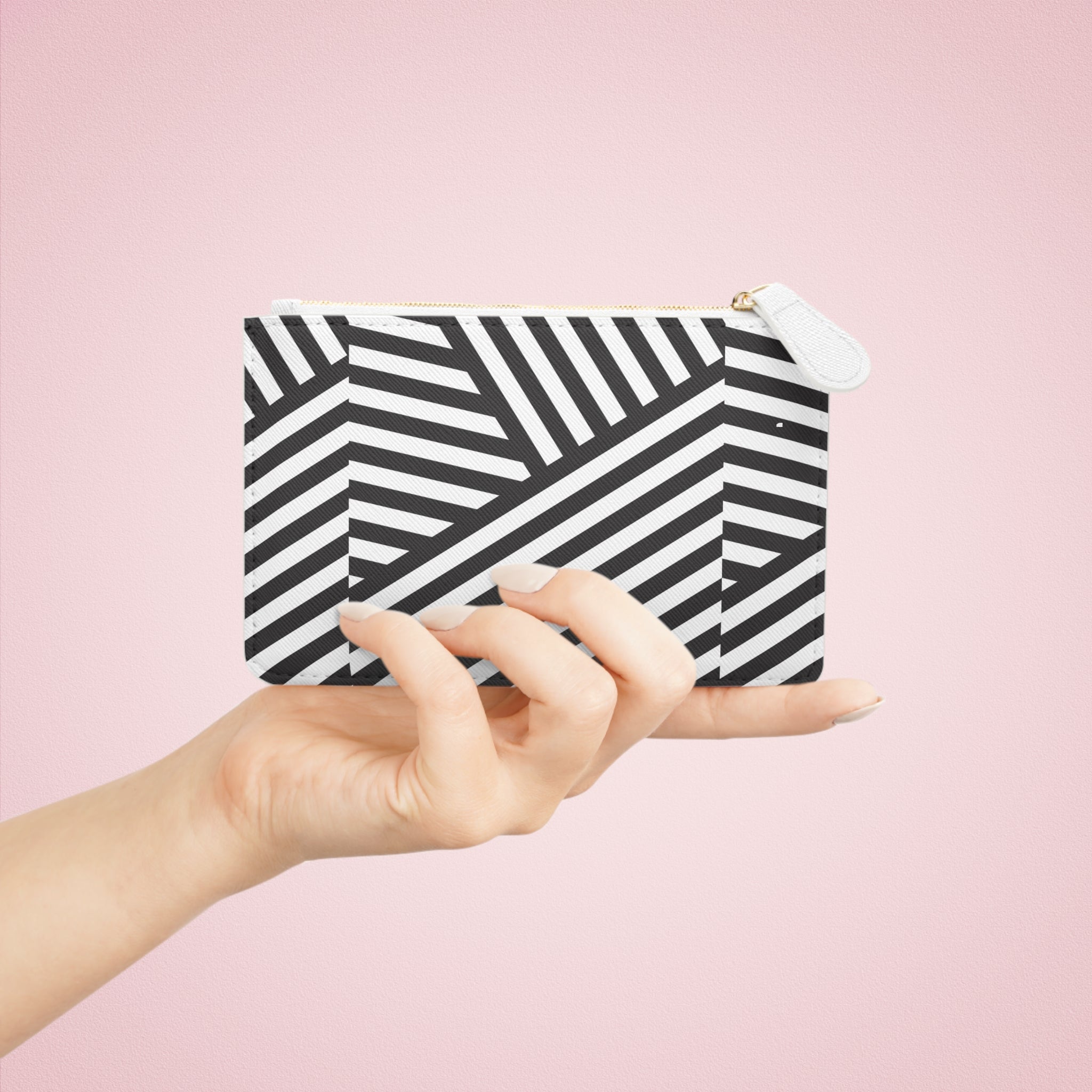 Black White Geometric Stripes Mini Clutch Bag | Modern Optical Pattern