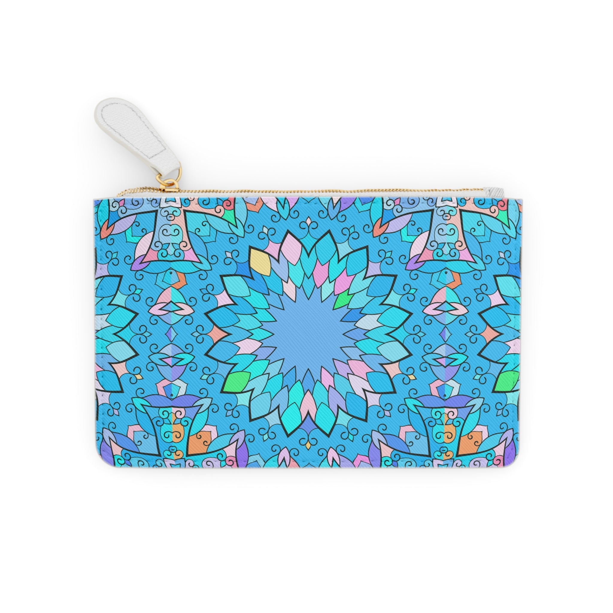 Blue Geometric Mandala Mini Clutch Bag | Floral Kaleidoscope Pattern