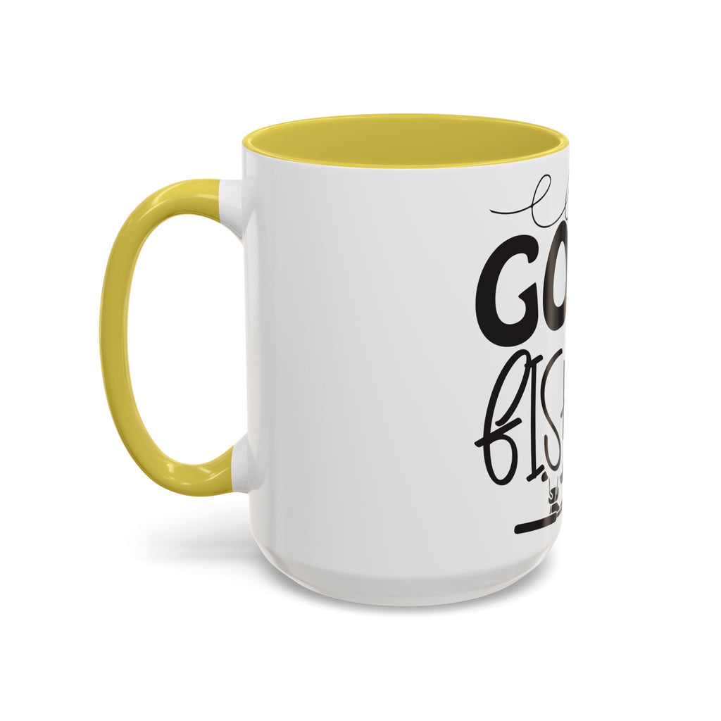 Gone Fishing mug | Fishing typography coffee mug, black handle and rim