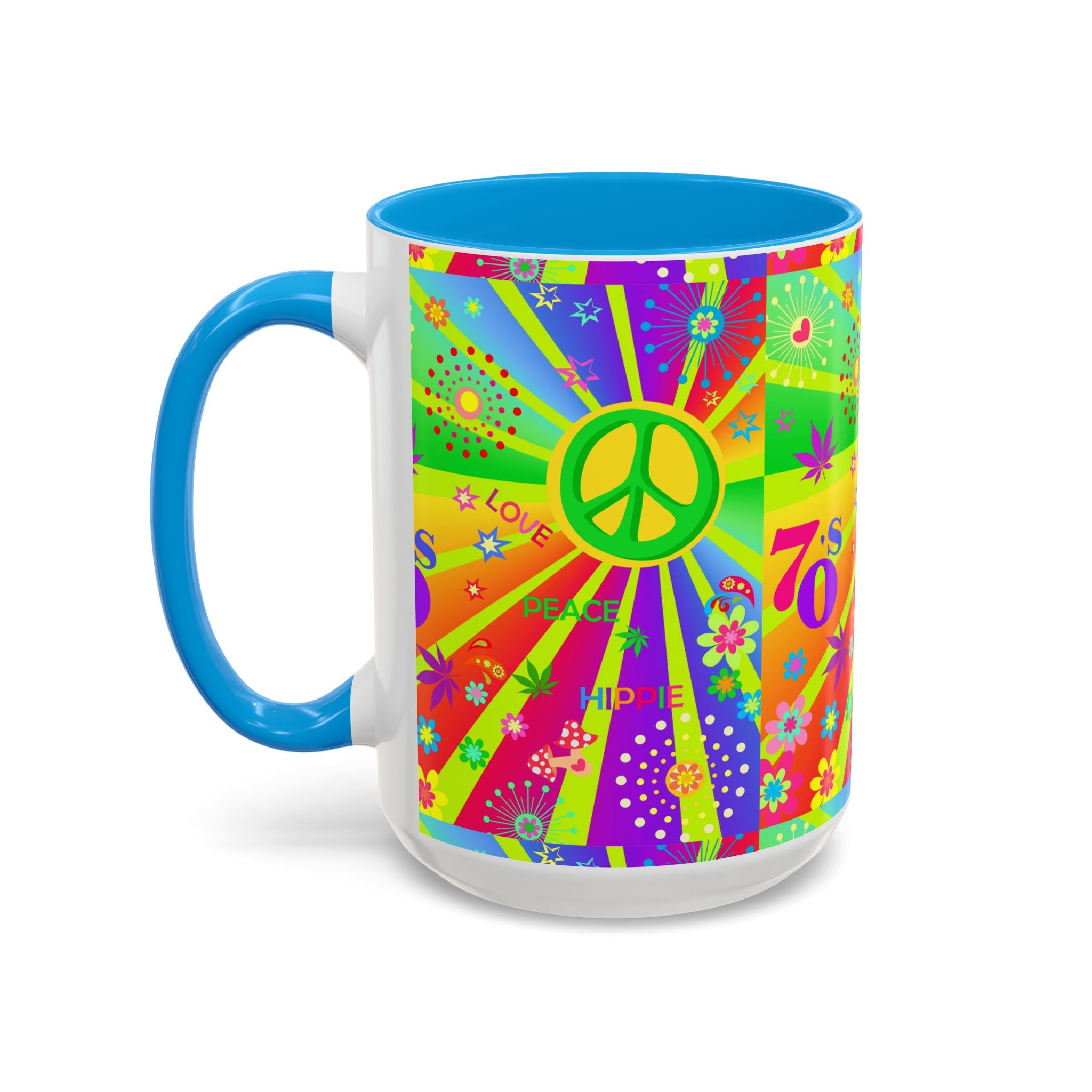 70s Peace Sign Psychedelic Mug | Retro Hippie Rainbow Coffee Cup