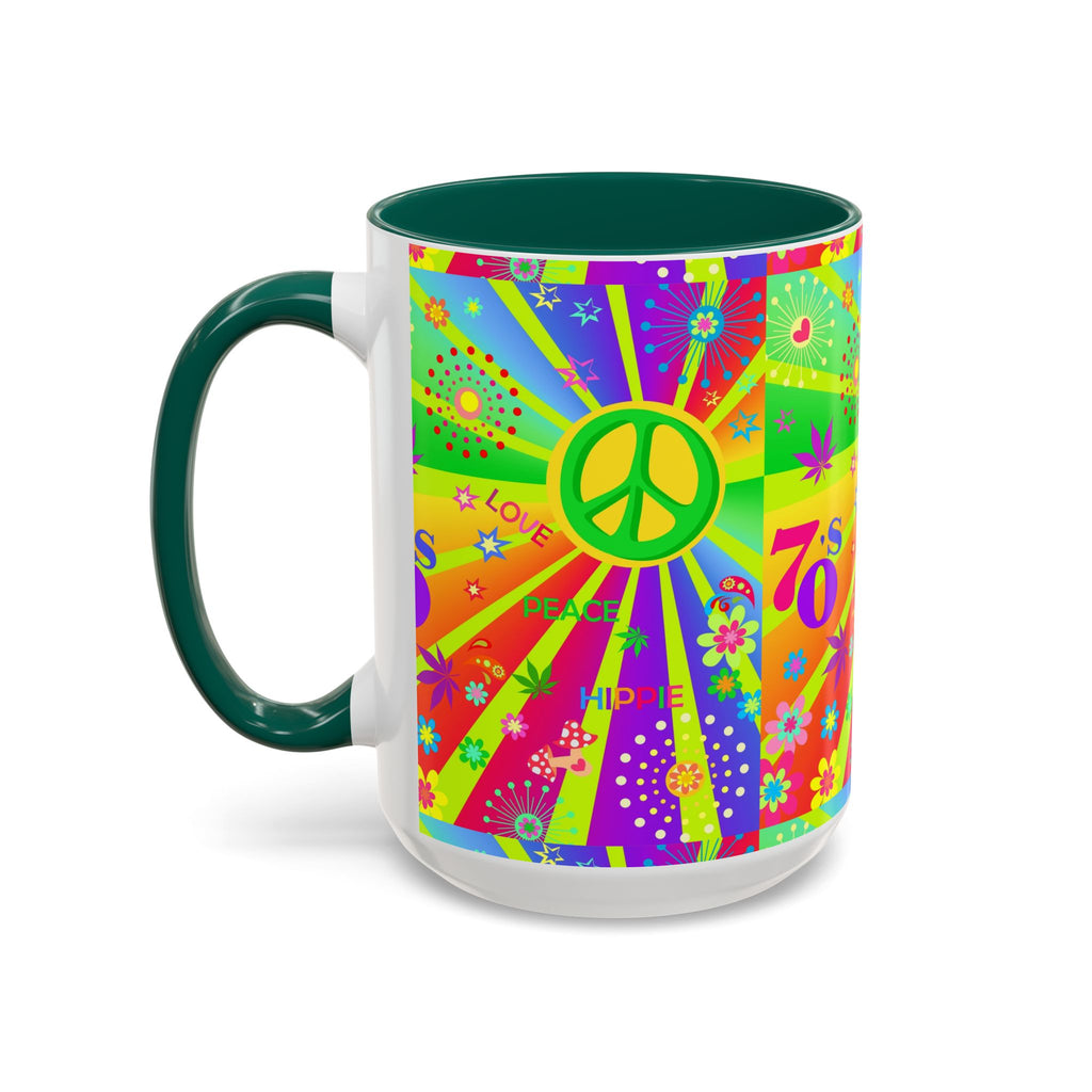 70s Peace Sign Psychedelic Mug | Retro Hippie Rainbow Coffee Cup