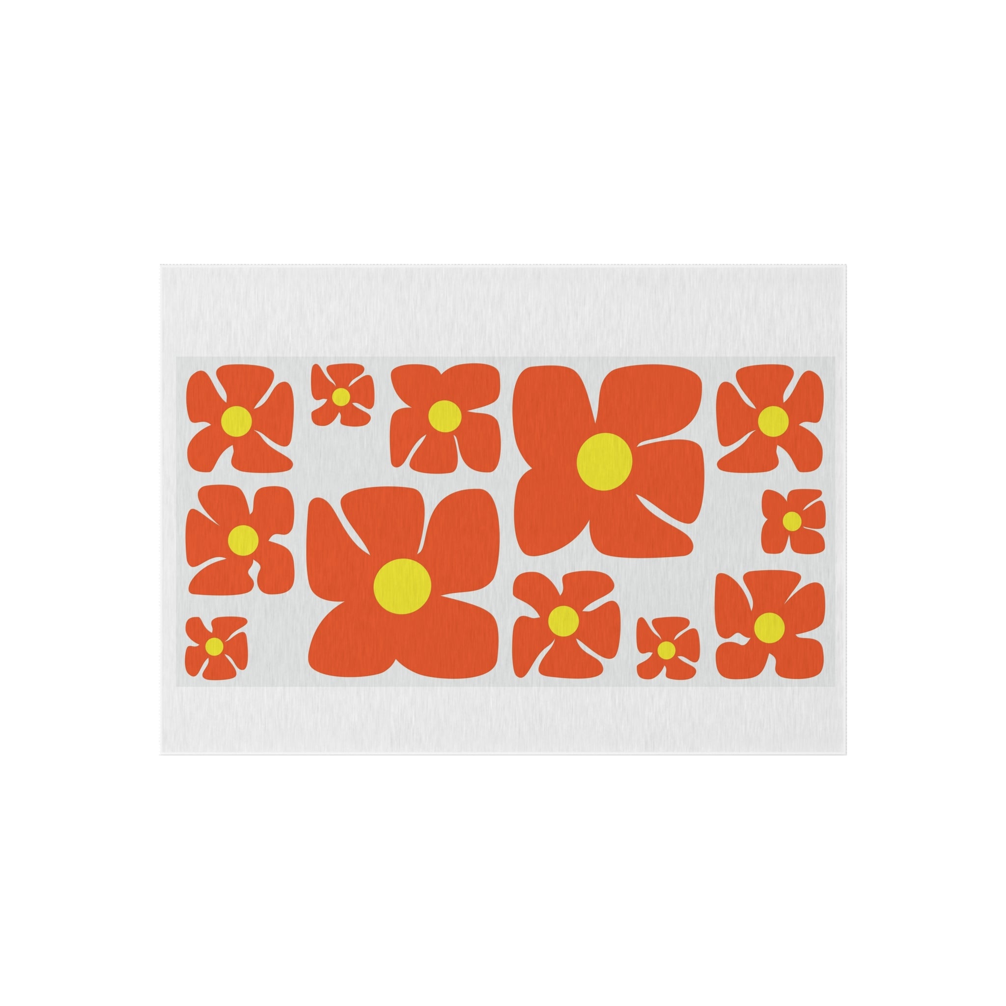 Retro Orange Flower Pattern Outdoor Rug | Mid Century Floral Patio Mat